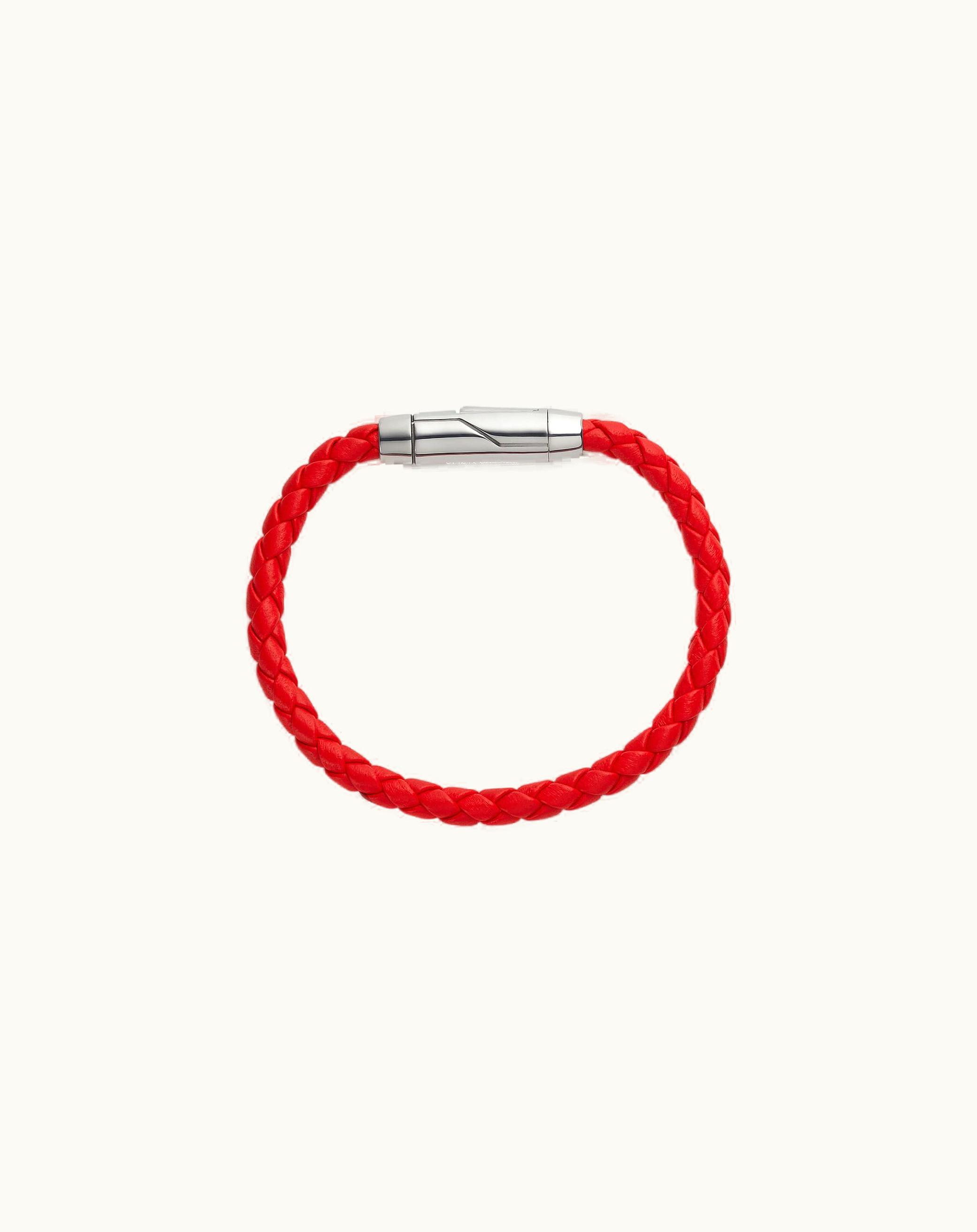 Bottega Veneta Bottega Veneta Men's Braid Leather Bracelet In Redstone