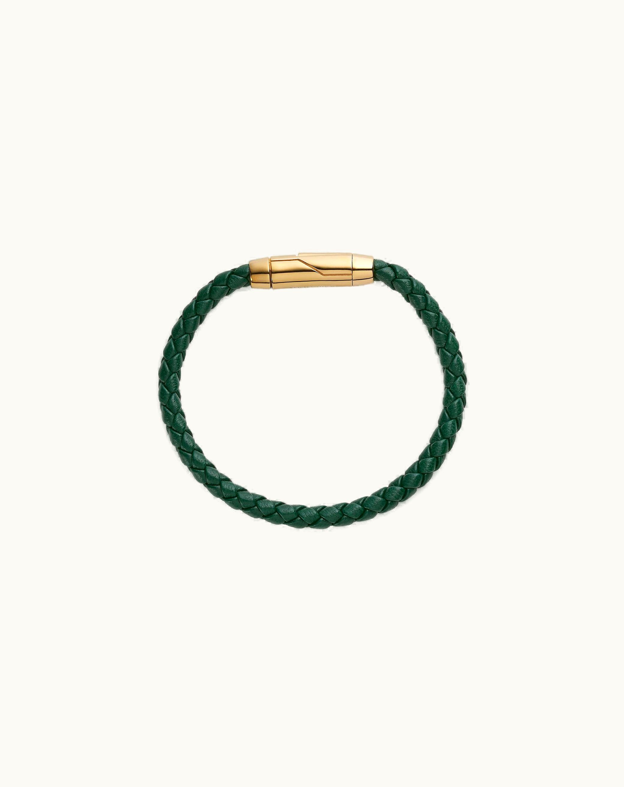 Bottega Veneta Bottega Veneta Men's Braid Leather Bracelet In Emerald Green