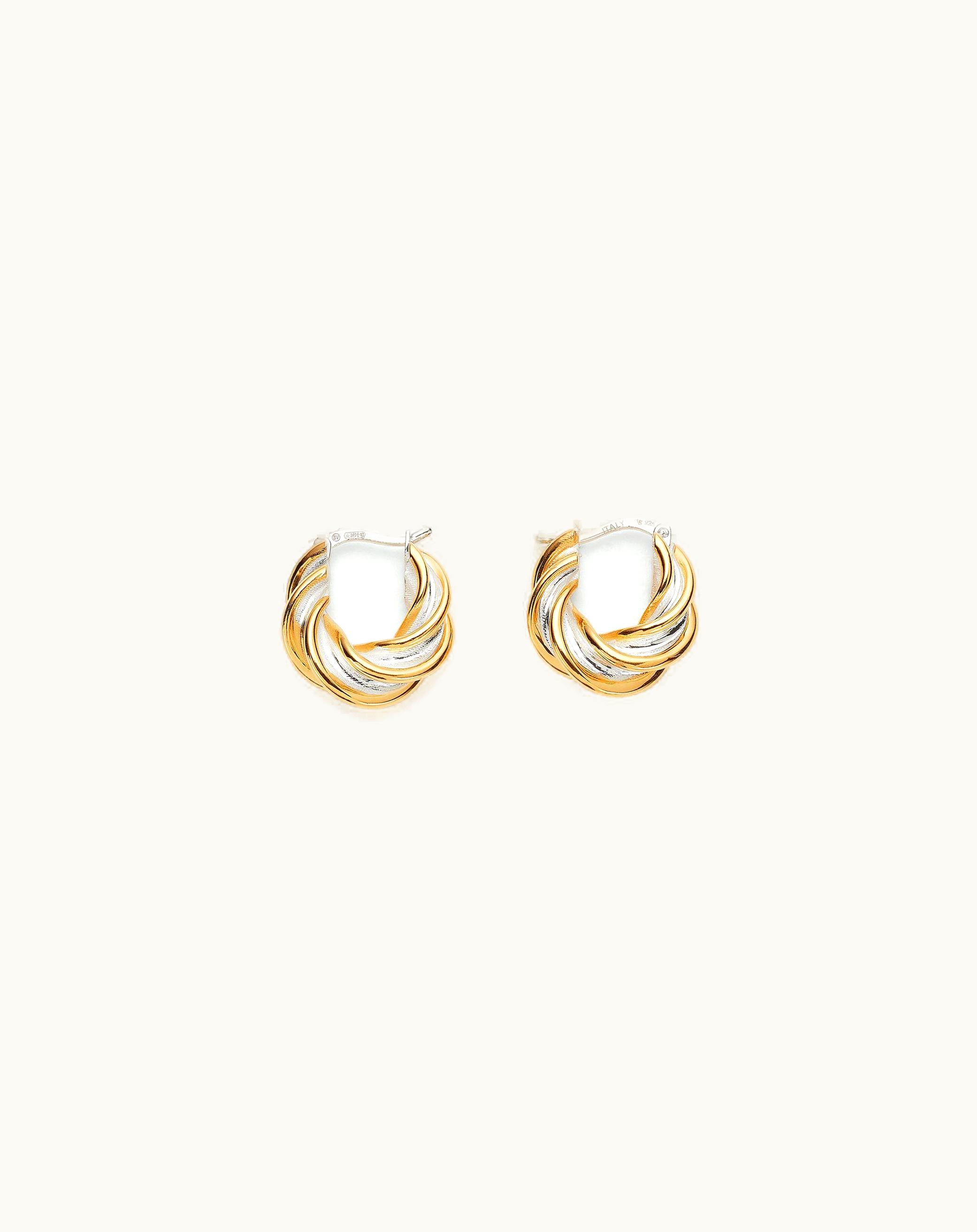 Bottega Veneta Bottega Veneta Women's Pillar Hoop Earrings In Silver / Yellow Gold