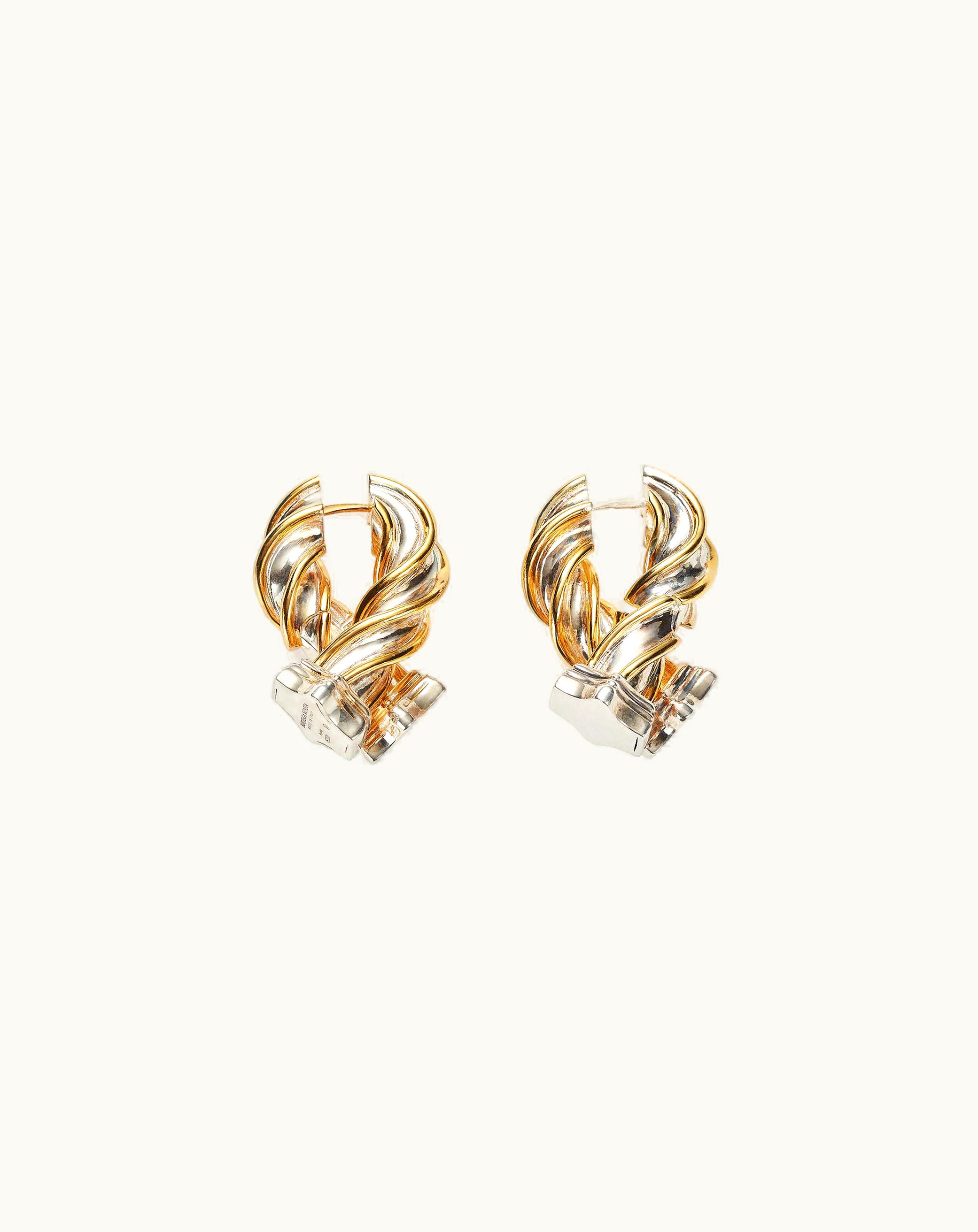 Bottega Veneta Bottega Veneta Women's Pillar Hoop Earrings In Silver / Yellow Gold Silver / Yellow gold