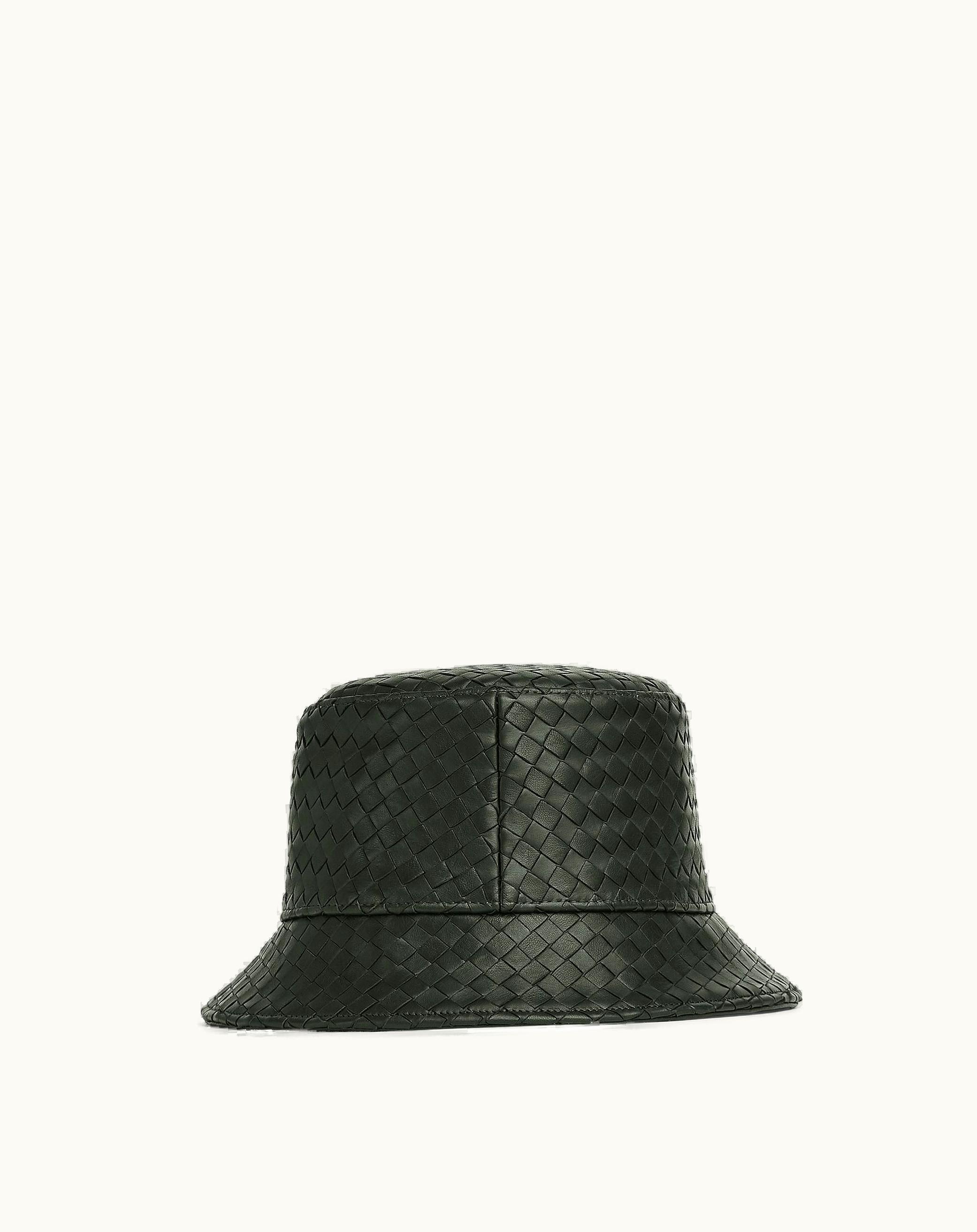 Bottega Veneta Bottega Veneta Men's Intrecciato Leather Bucket Hat In Dark Green