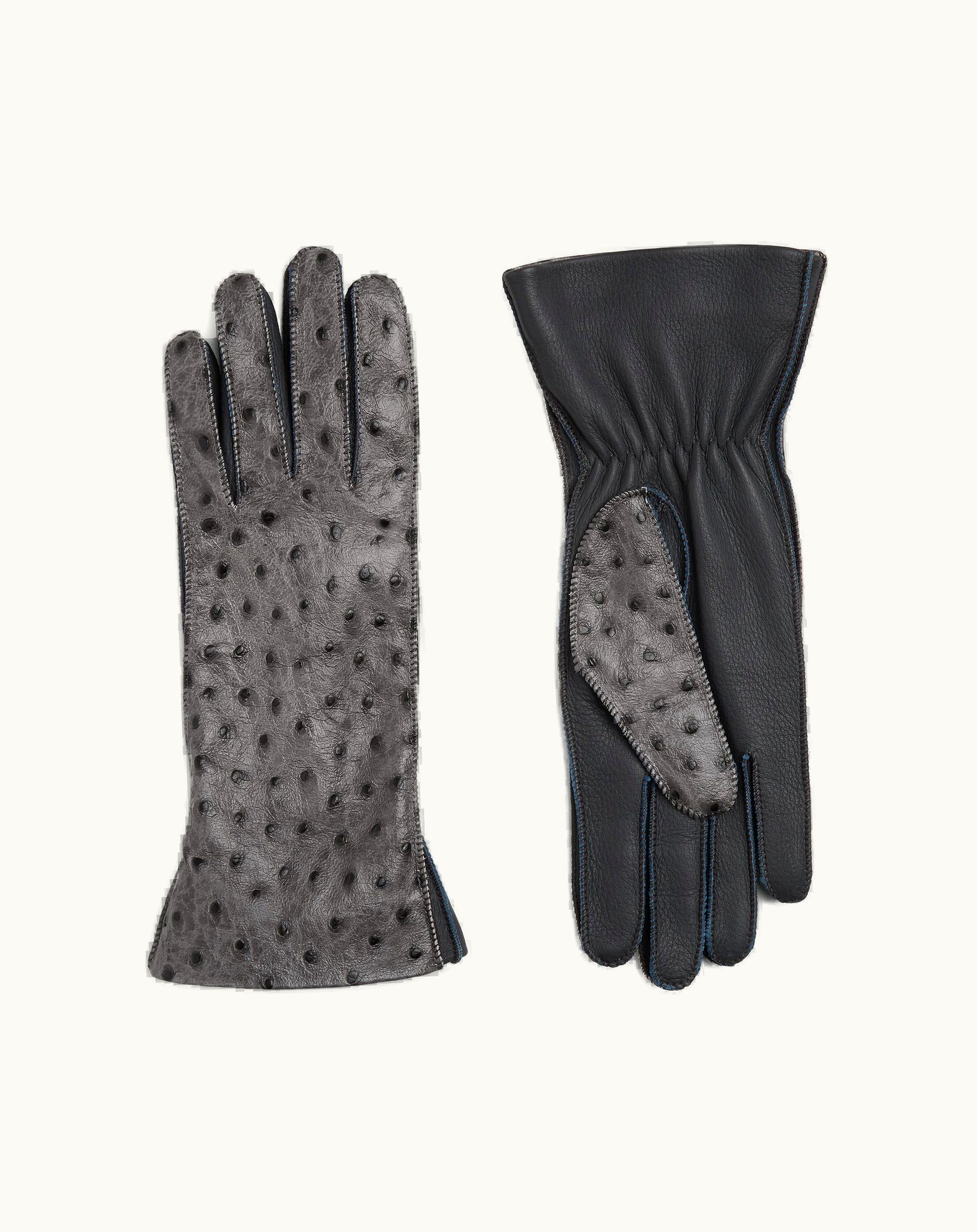 Bottega Veneta Bottega Veneta Women's Ostrich-Effect Leather Gloves In Pebble