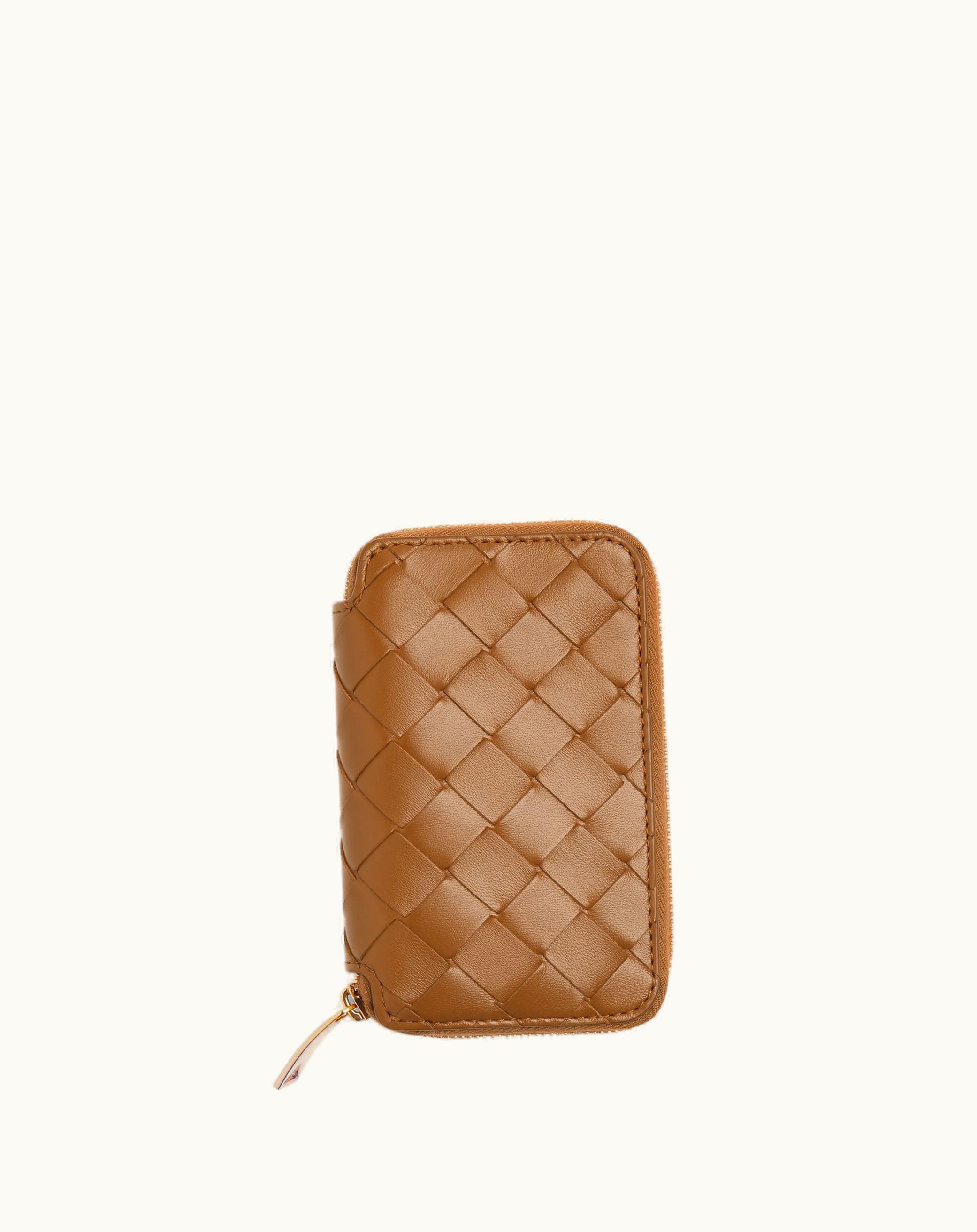 Bottega Veneta Bottega Veneta Women's Intrecciato Zippered Key Case In Wood