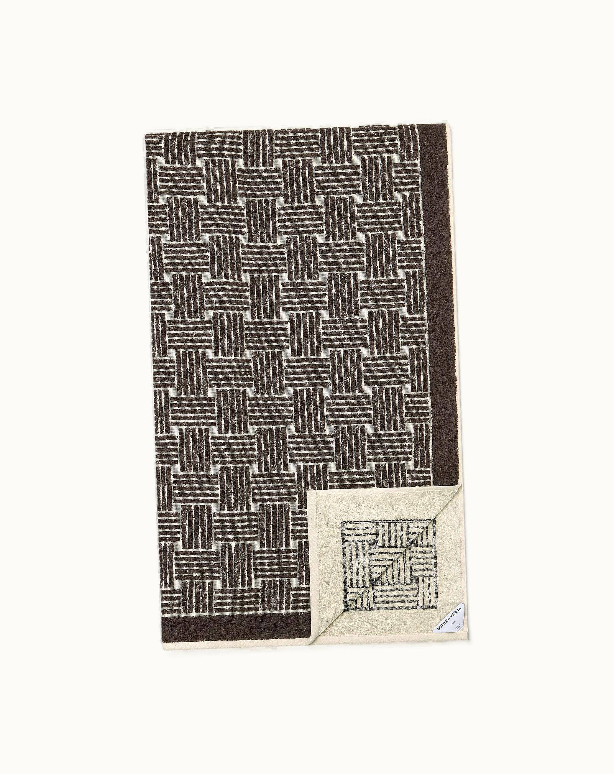 Bottega Veneta Bottega Veneta Men's Cotton Bicolor Intreccio Beach Towel In Cream / Brown