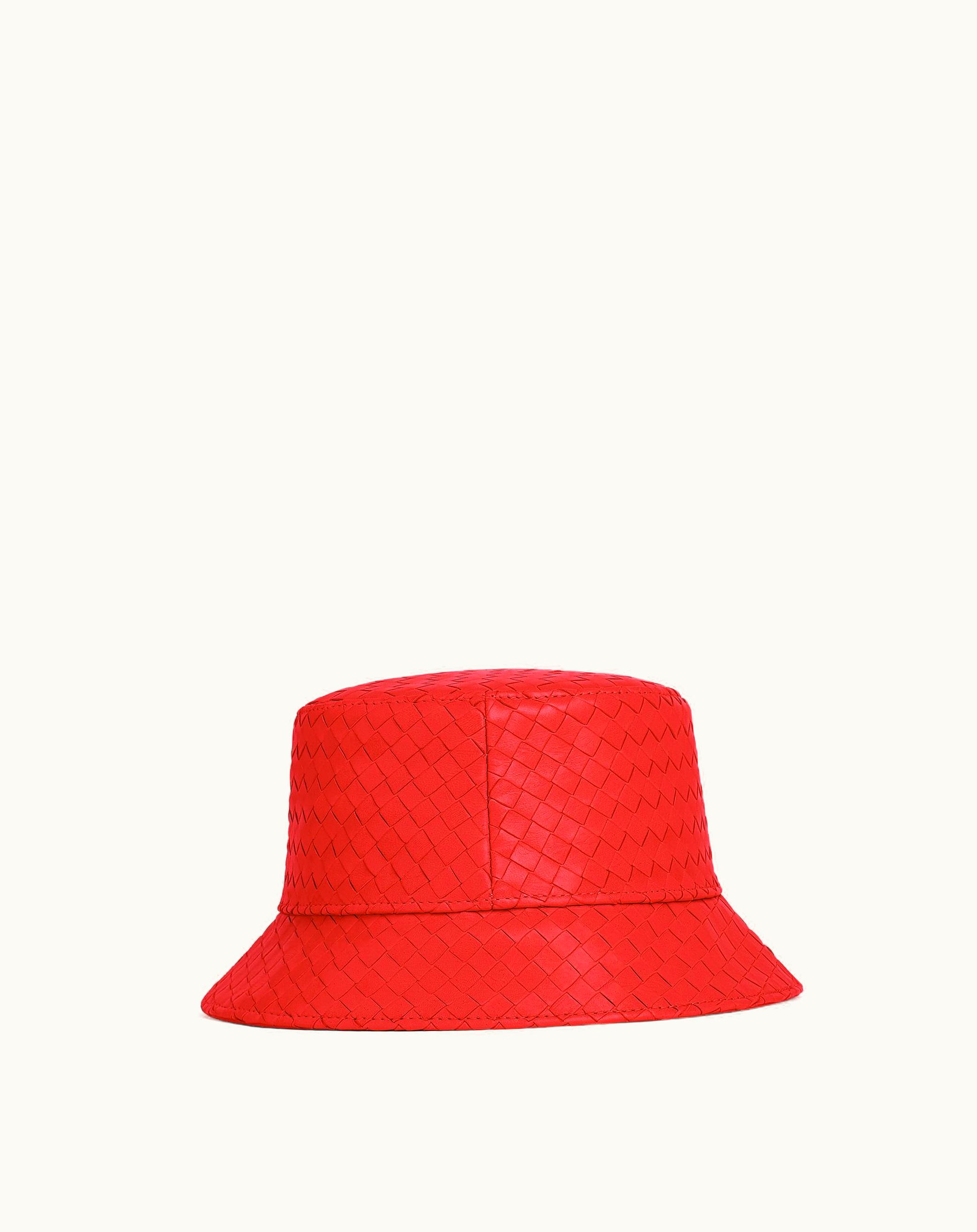 Bottega Veneta Bottega Veneta Men's Leather Intrecciato Bucket Hat In Poppy