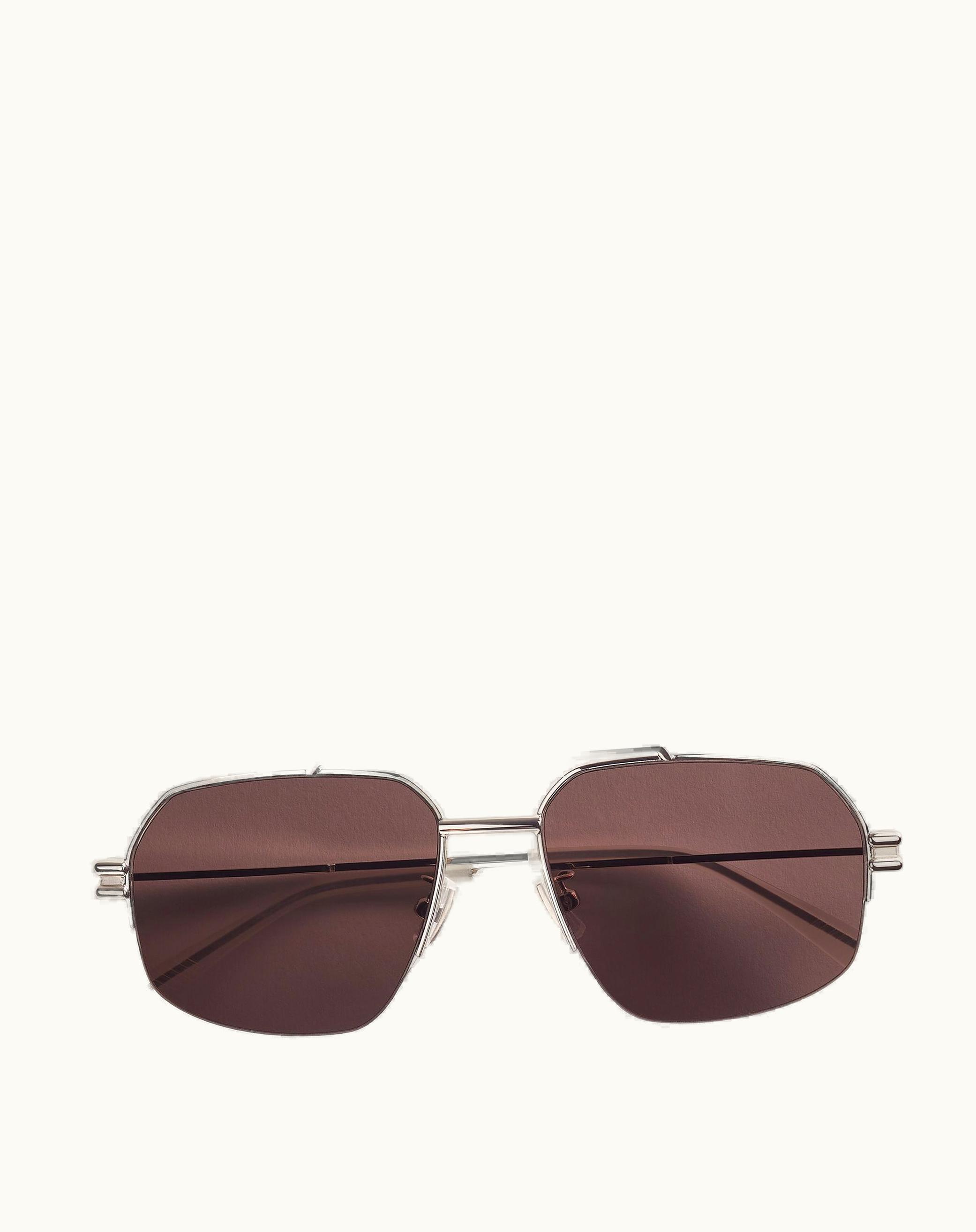 Bottega Veneta Bottega Veneta Bond Metal Half-Rim Aviator Sunglasses In Silver