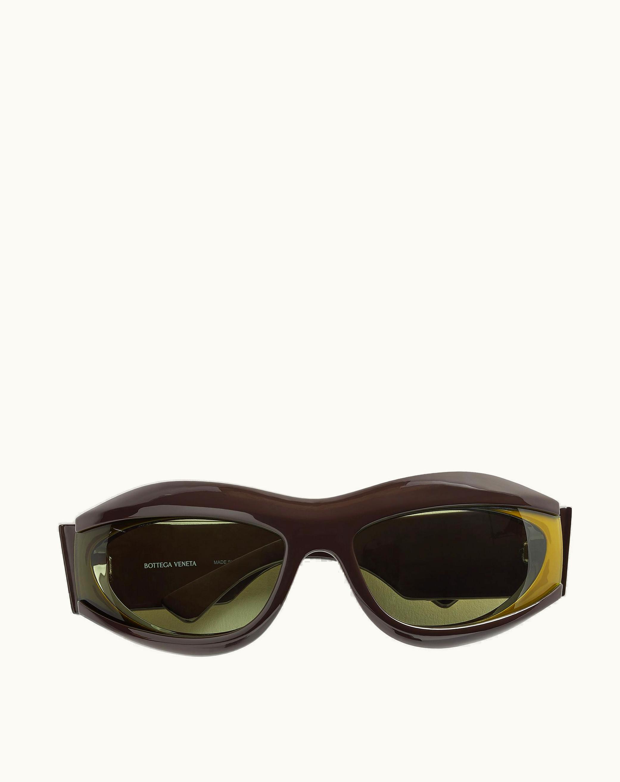 Bottega Veneta Bottega Veneta Cangi Wraparound Injected Acetate Sunglasses In Brown / Green