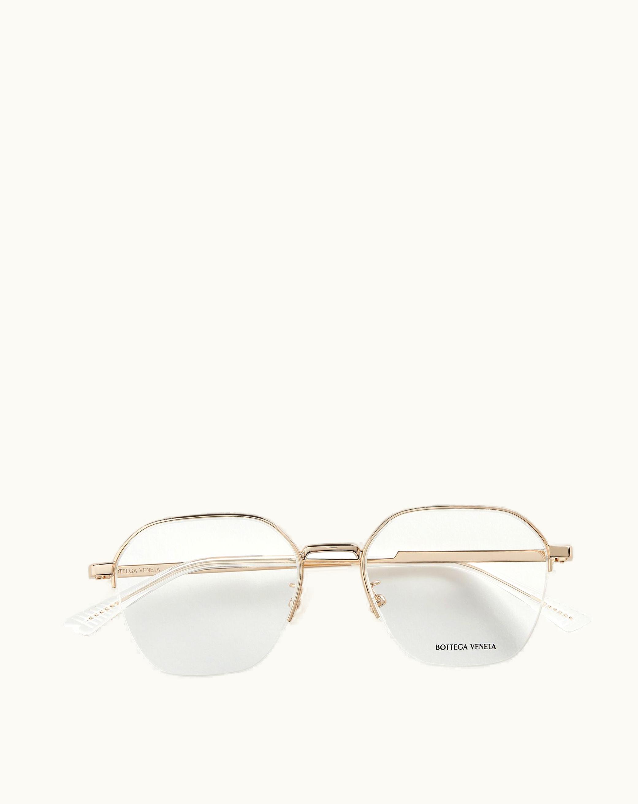 Bottega Veneta Bottega Veneta Men's Classic Metal Semi Rimless Panthos Eyeglasses In Gold / Transparent