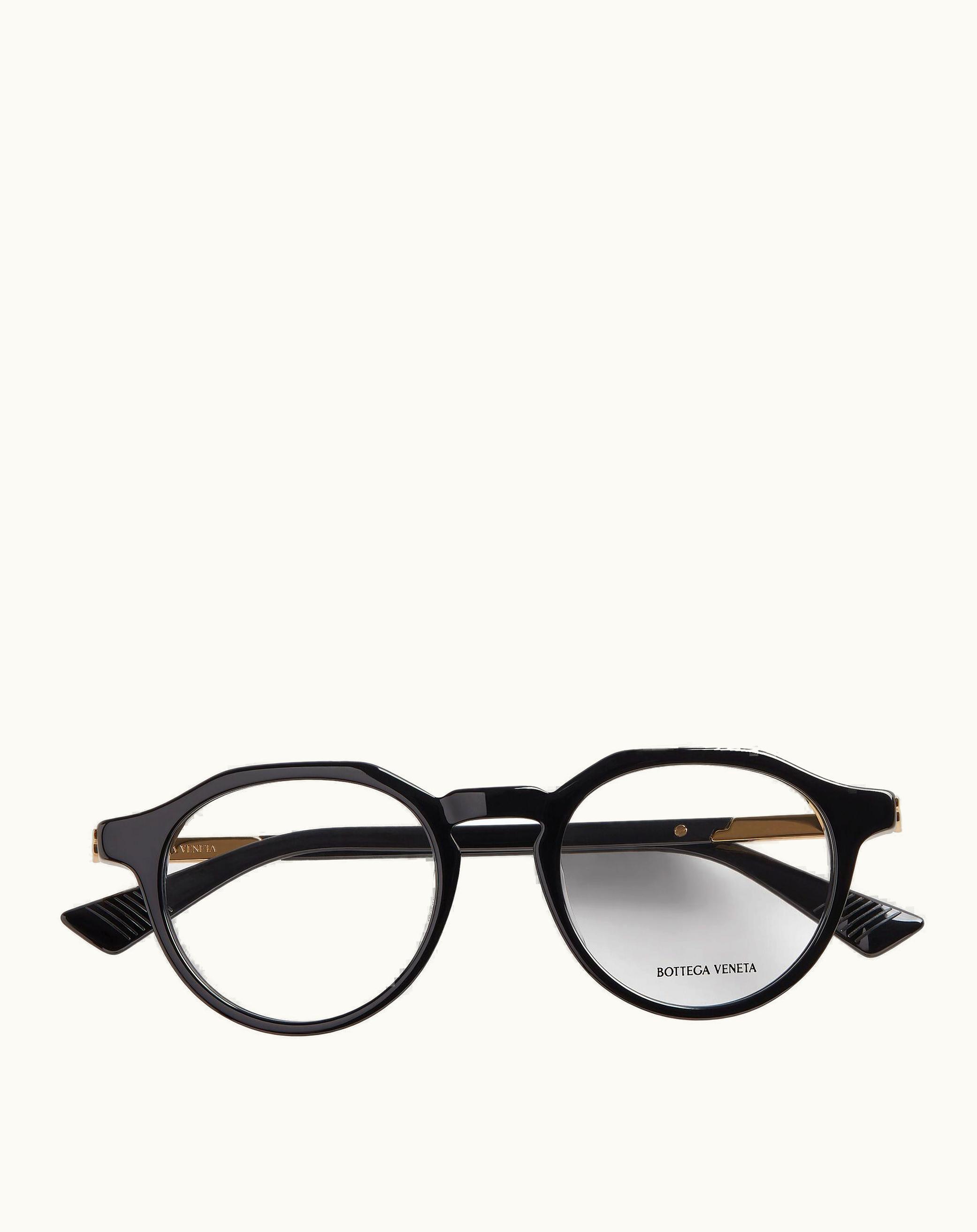 Bottega Veneta Bottega Veneta Men's Forte Recycled Acetate Panthos Eyeglasses In Black / Transparent