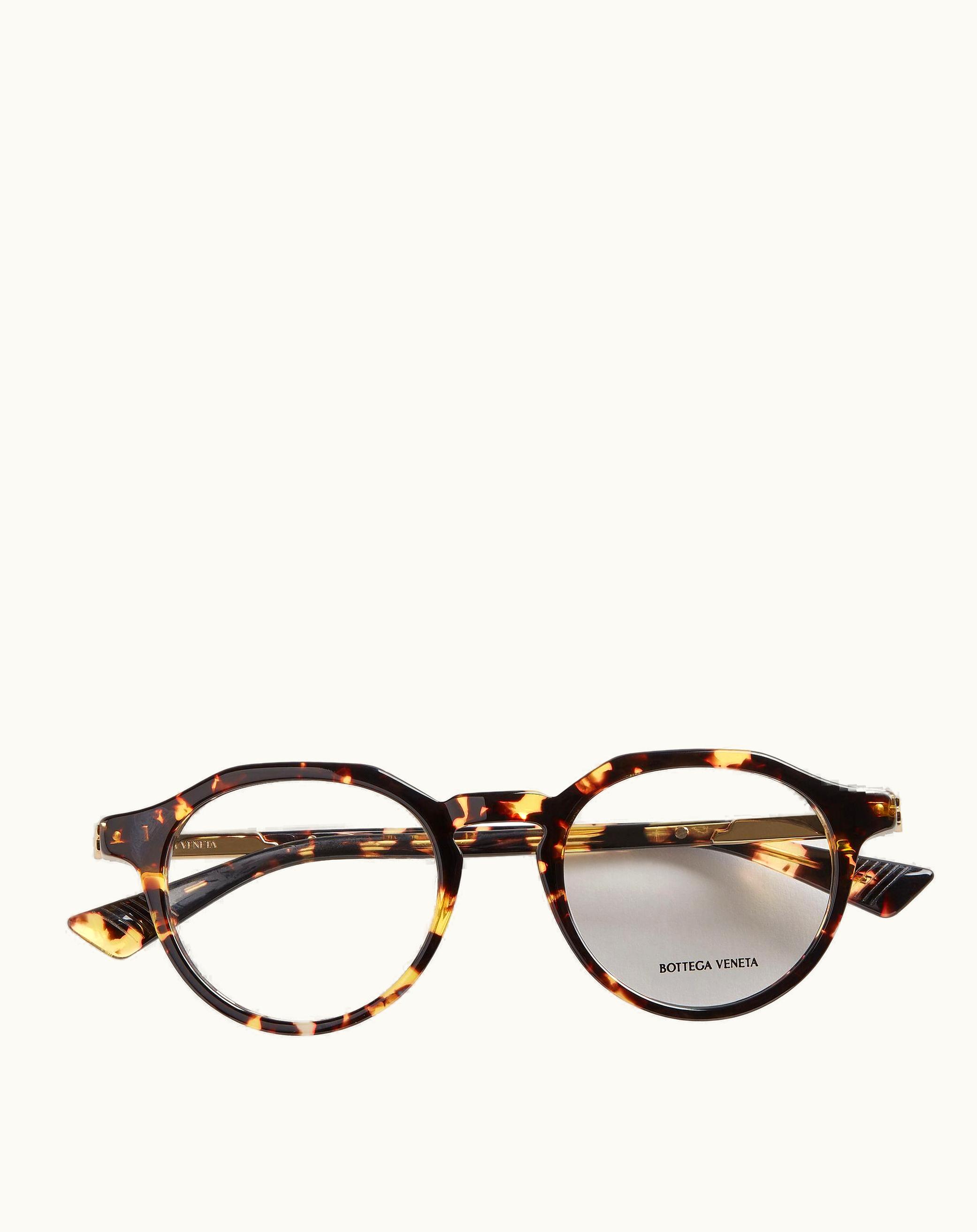 Bottega Veneta Bottega Veneta Men's Forte Recycled Acetate Panthos Eyeglasses In Havana / Transparent