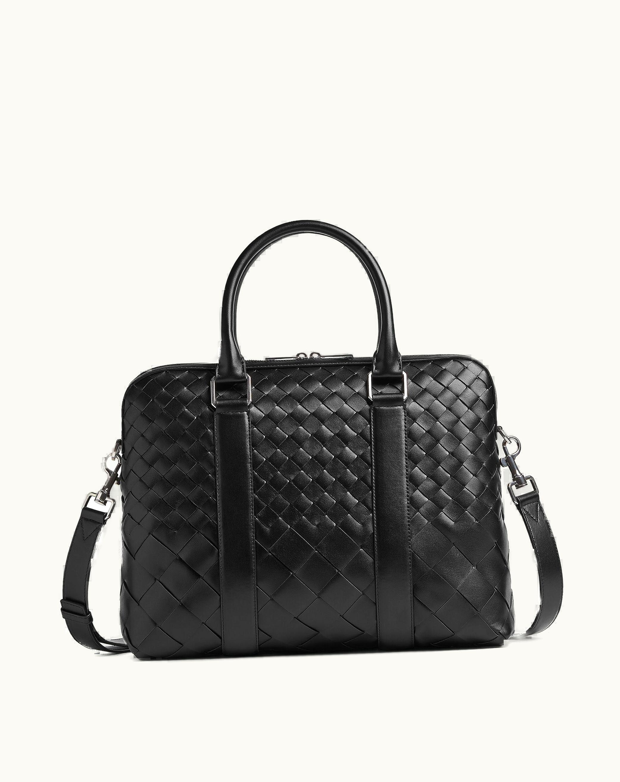 Bottega Veneta Bottega Veneta Men's Slim Intrecciato Briefcase In Black