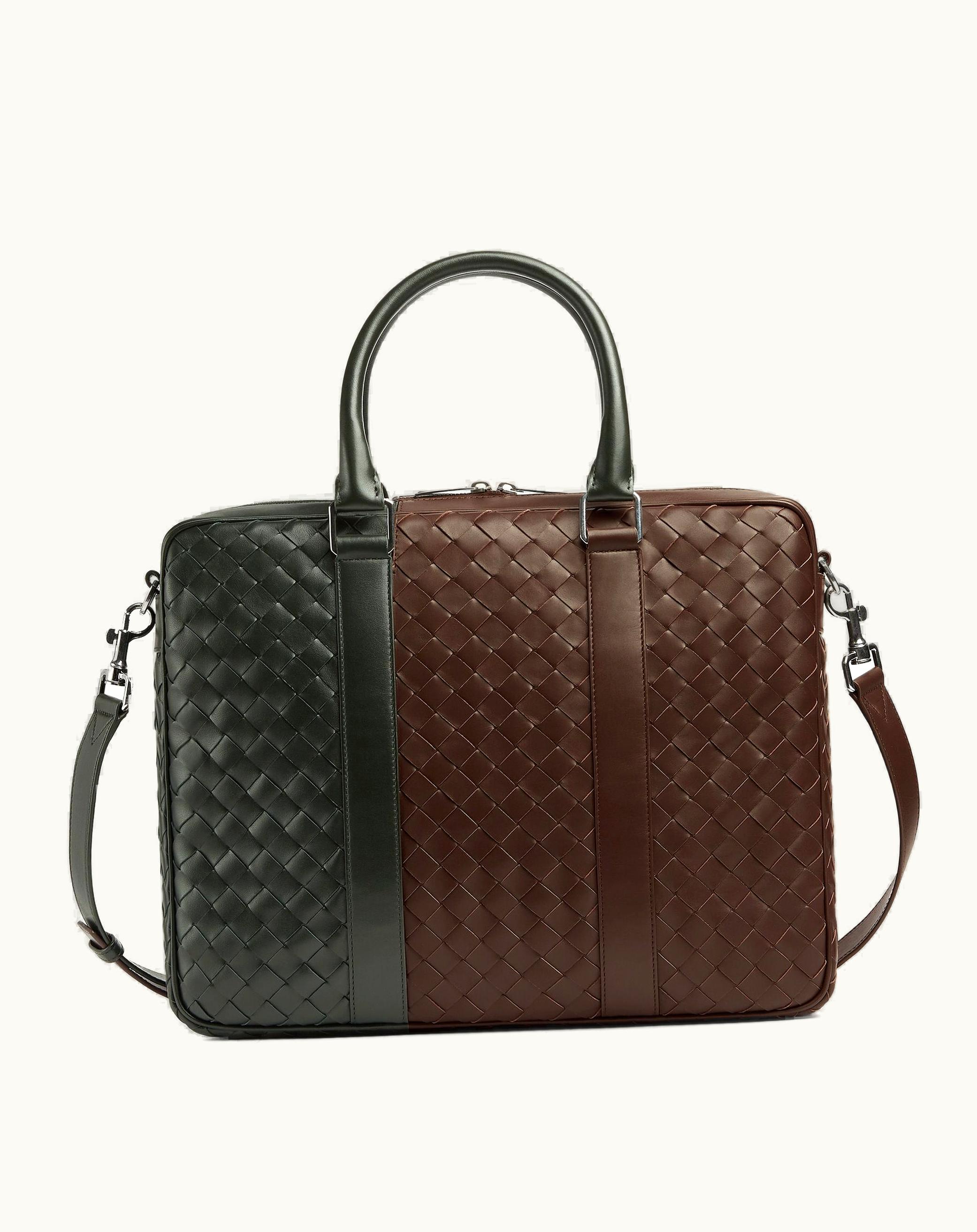 Bottega Veneta Bottega Veneta Men's Large Intrecciato Briefcase In Light Brown / Dark Green