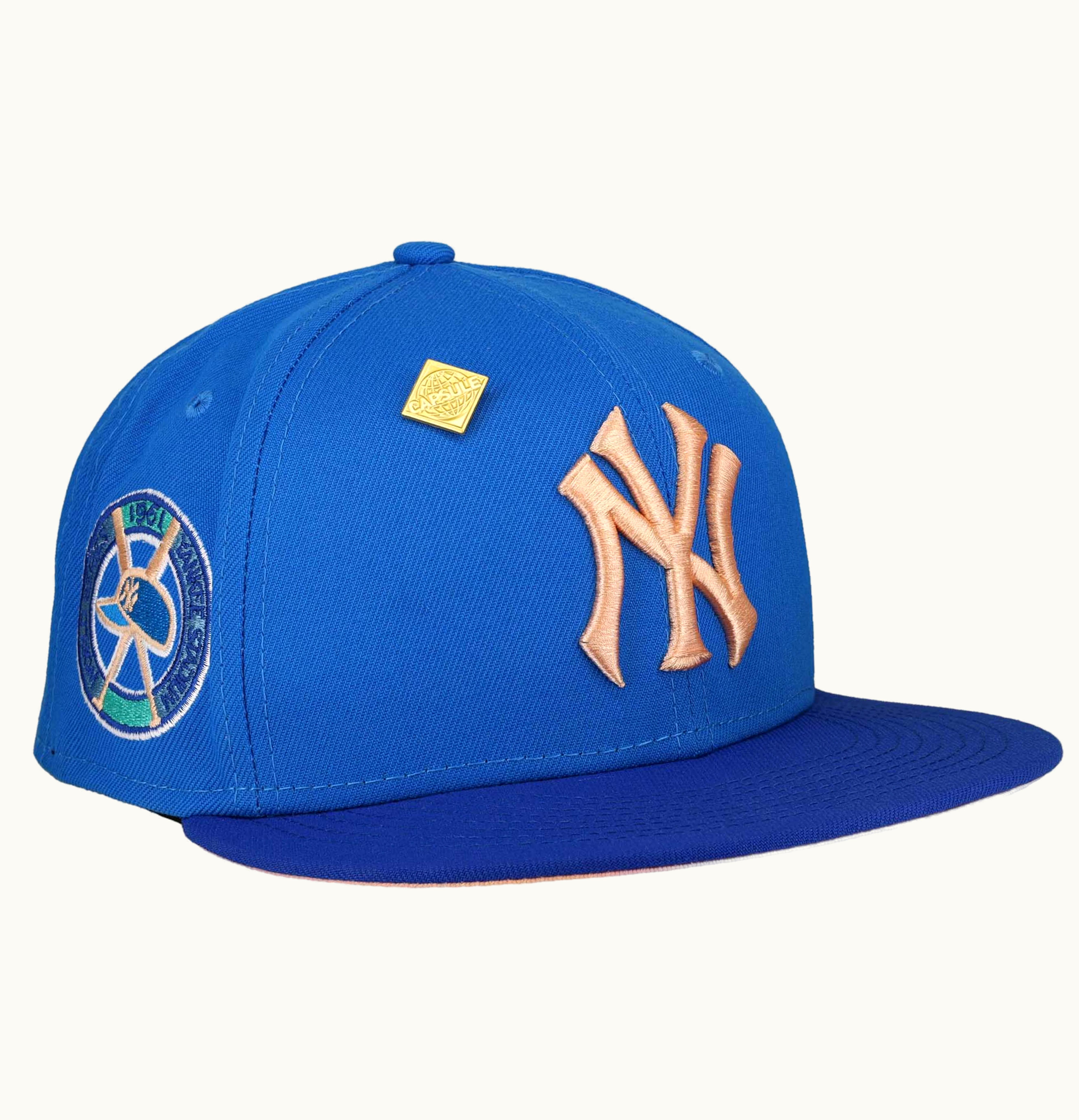 New Era New Era New York Yankees 1961 World Series Capsule Hats Exclusive 59Fifty Fitted Hat Blue Peach