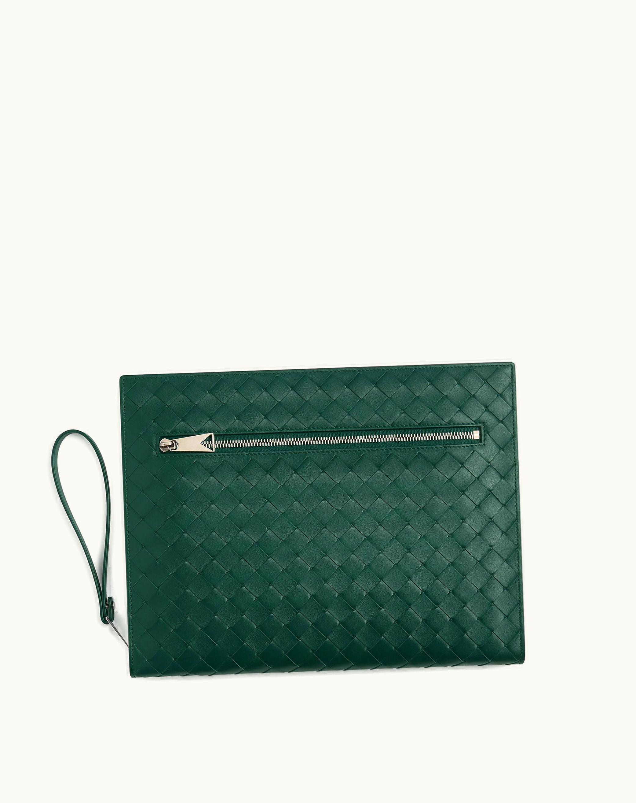 Bottega Veneta Bottega Veneta Men's Medium Intrecciato Document Case With Wristlet In Emerald Green