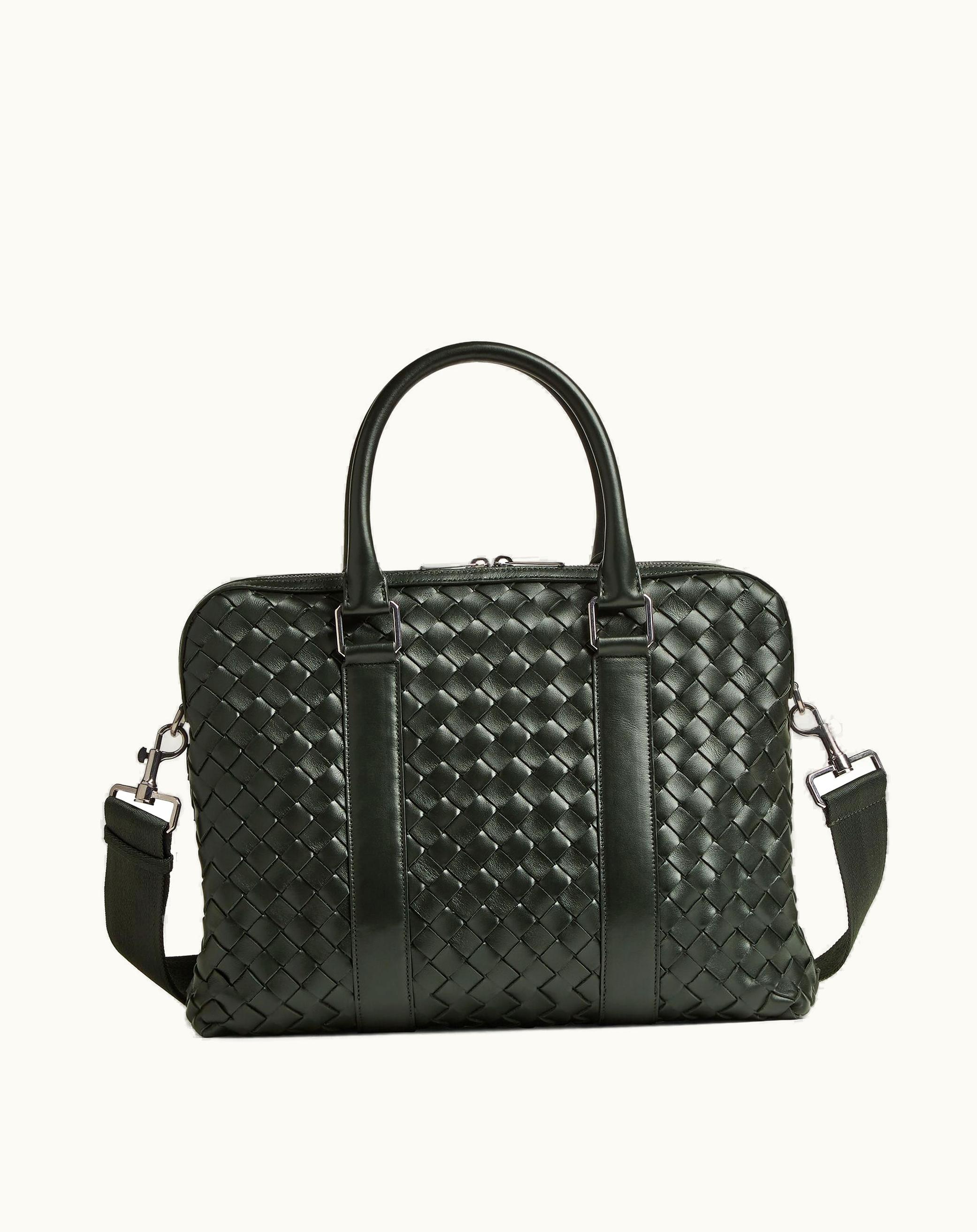 Bottega Veneta Bottega Veneta Slim Intrecciato Briefcase In Dark Green