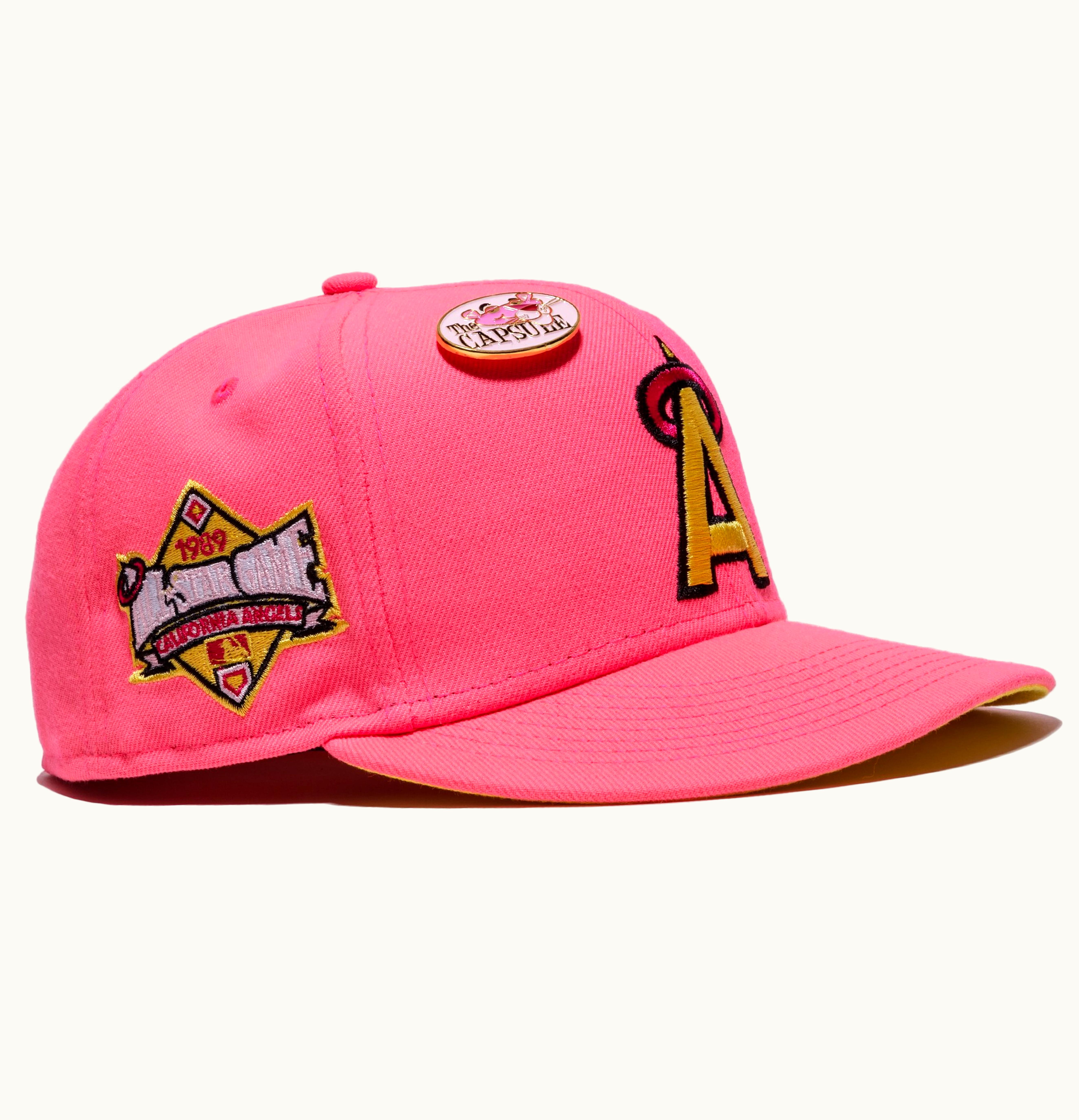 New Era New Era Anaheim Angels Capsule Panther Collection 1989 All Star Game 59Fifity Fitted Hat Pink Yellow