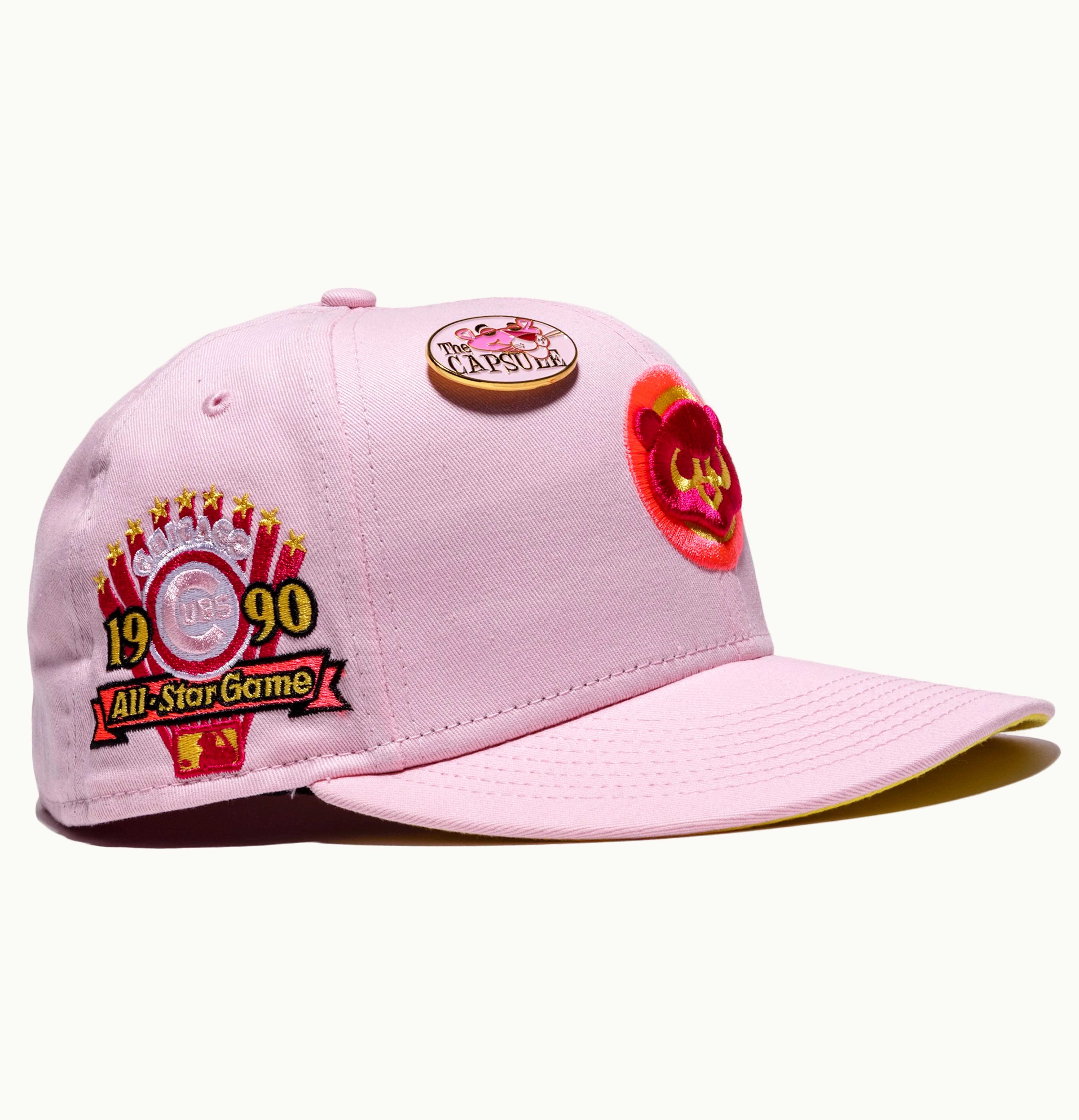 New Era New Era Chicago Cubs Capsule Panther Collection 1990 All Star Game 59Fifty Fitted Hat Pink Yellow