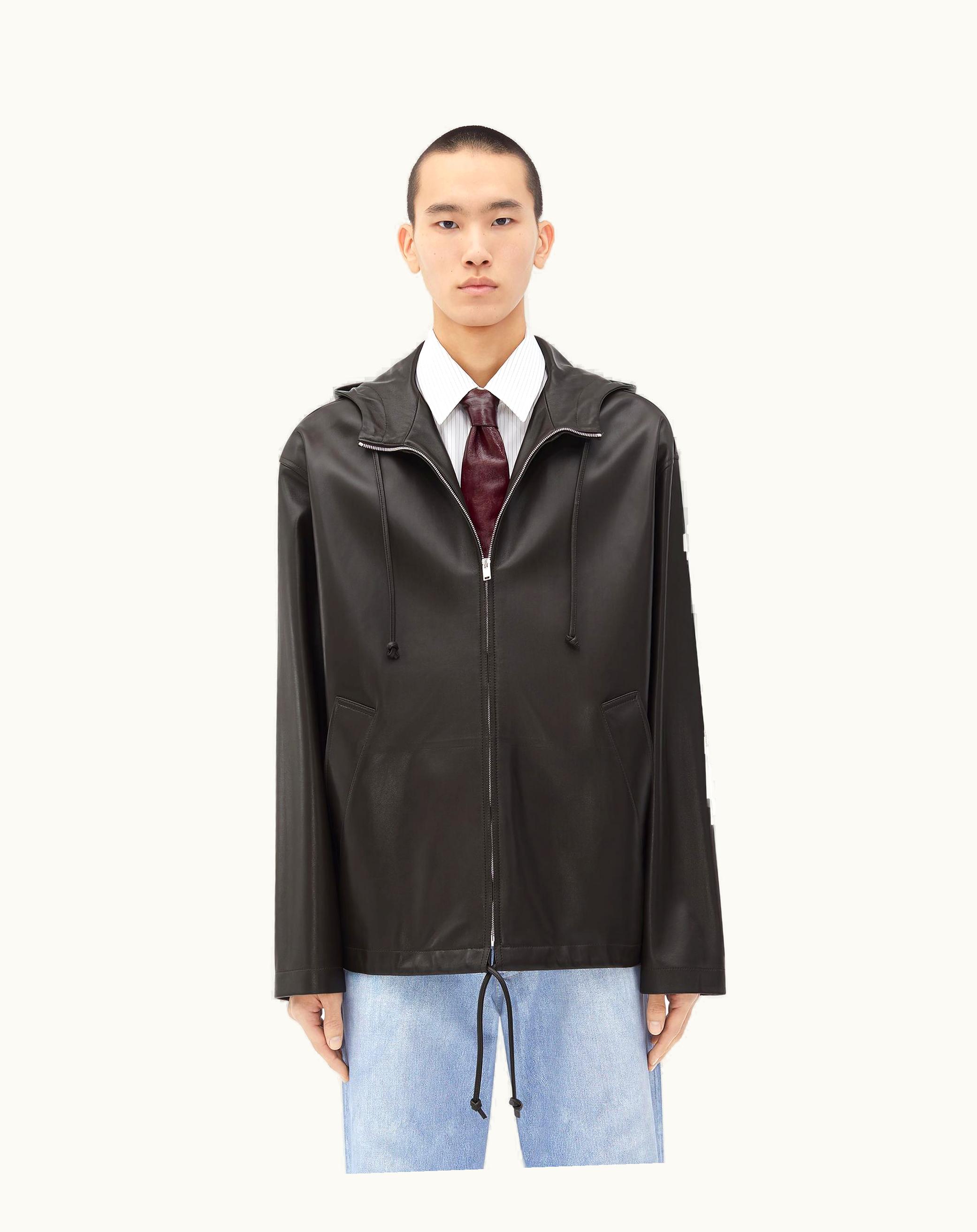 Bottega Veneta Bottega Veneta Men's Leather Hooded Jacket In Kale