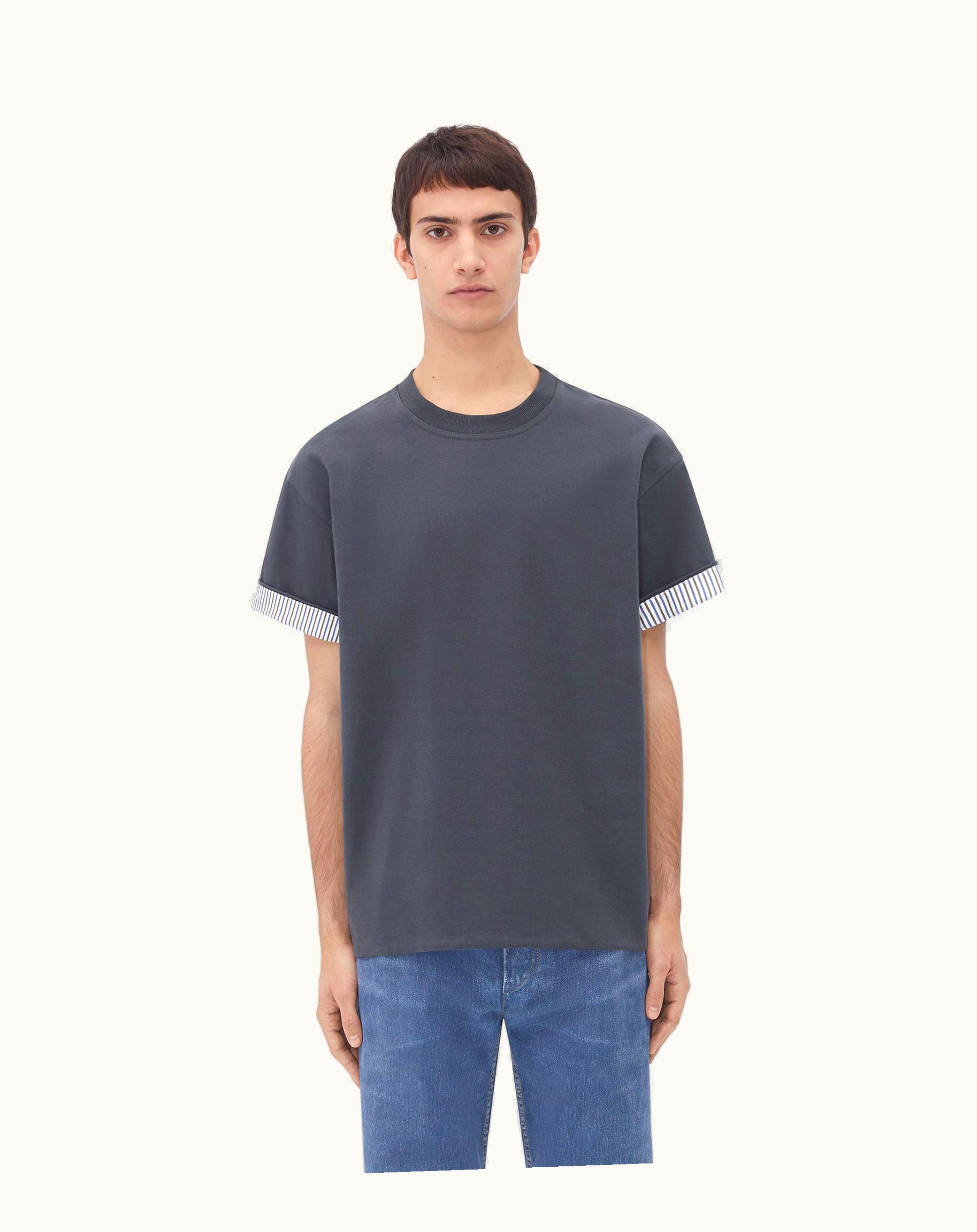 Bottega Veneta Bottega Veneta Men's Double Layer Striped Cotton T-Shirt In Shadow