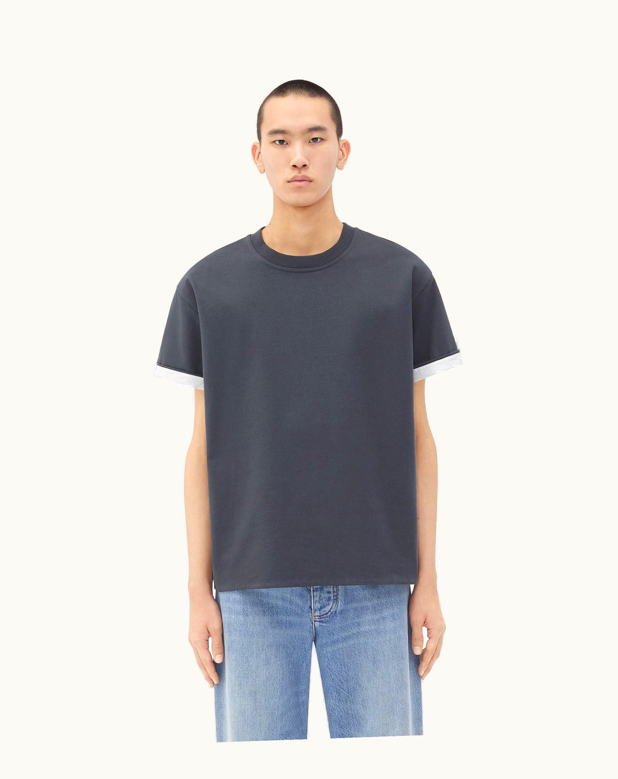 Bottega Veneta Bottega Veneta Men's Double Layer Cotton Check T-Shirt In Shadow