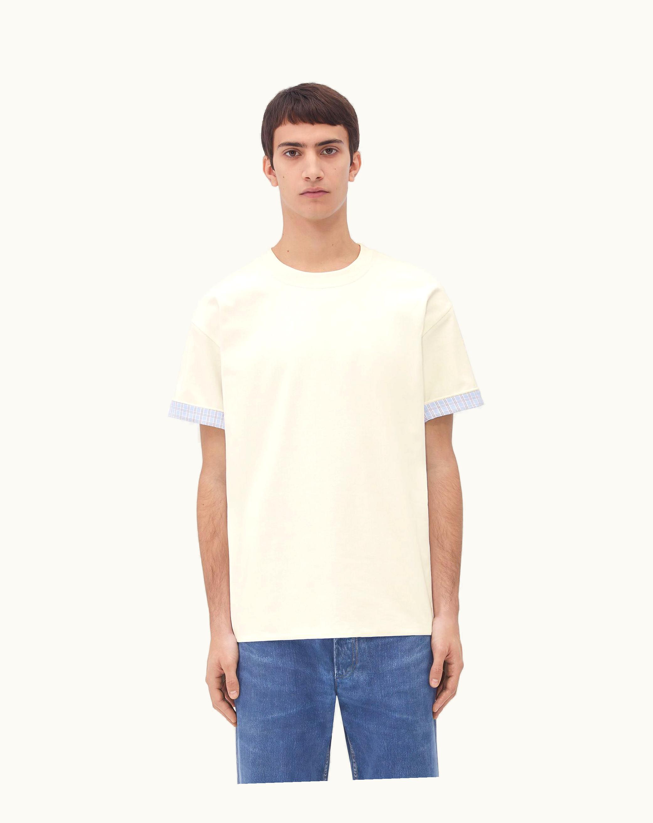 Bottega Veneta Bottega Veneta Men's Double Layer Cotton Check T-Shirt In Chalk