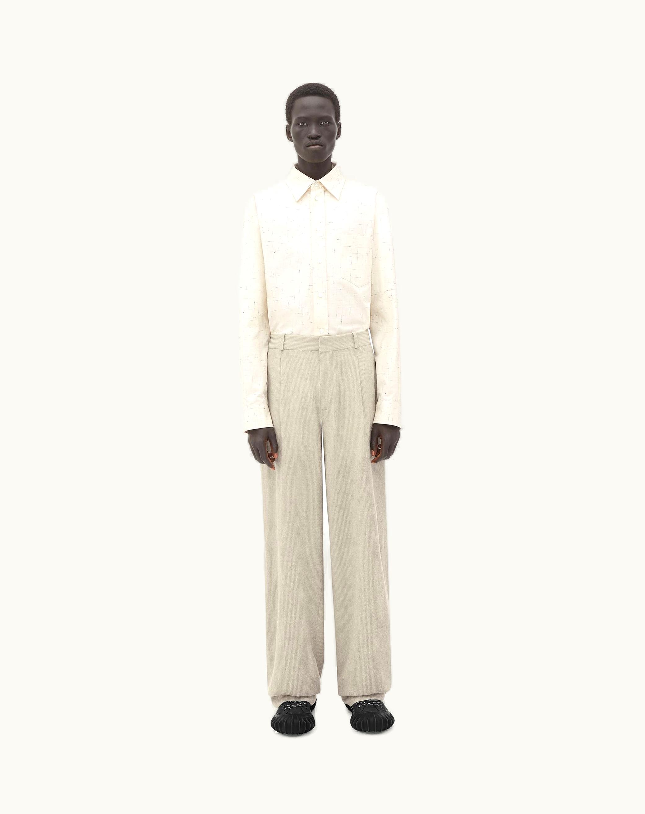 Bottega Veneta Bottega Veneta Men's Wool Silk Mouline Trousers In Bone / Black Melange