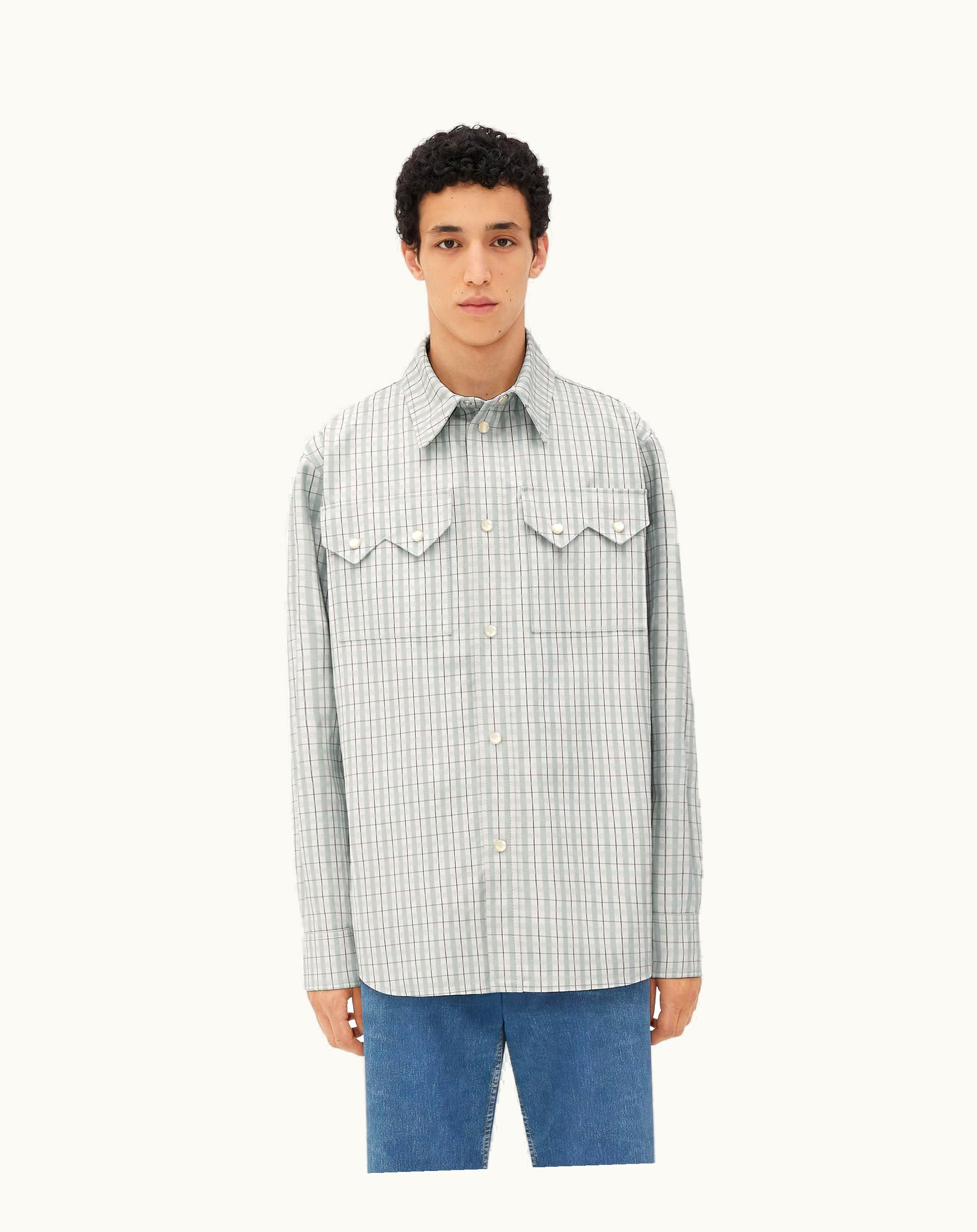 Bottega Veneta Bottega Veneta Men's Printed Leather Shirt In White / Grey / Mint