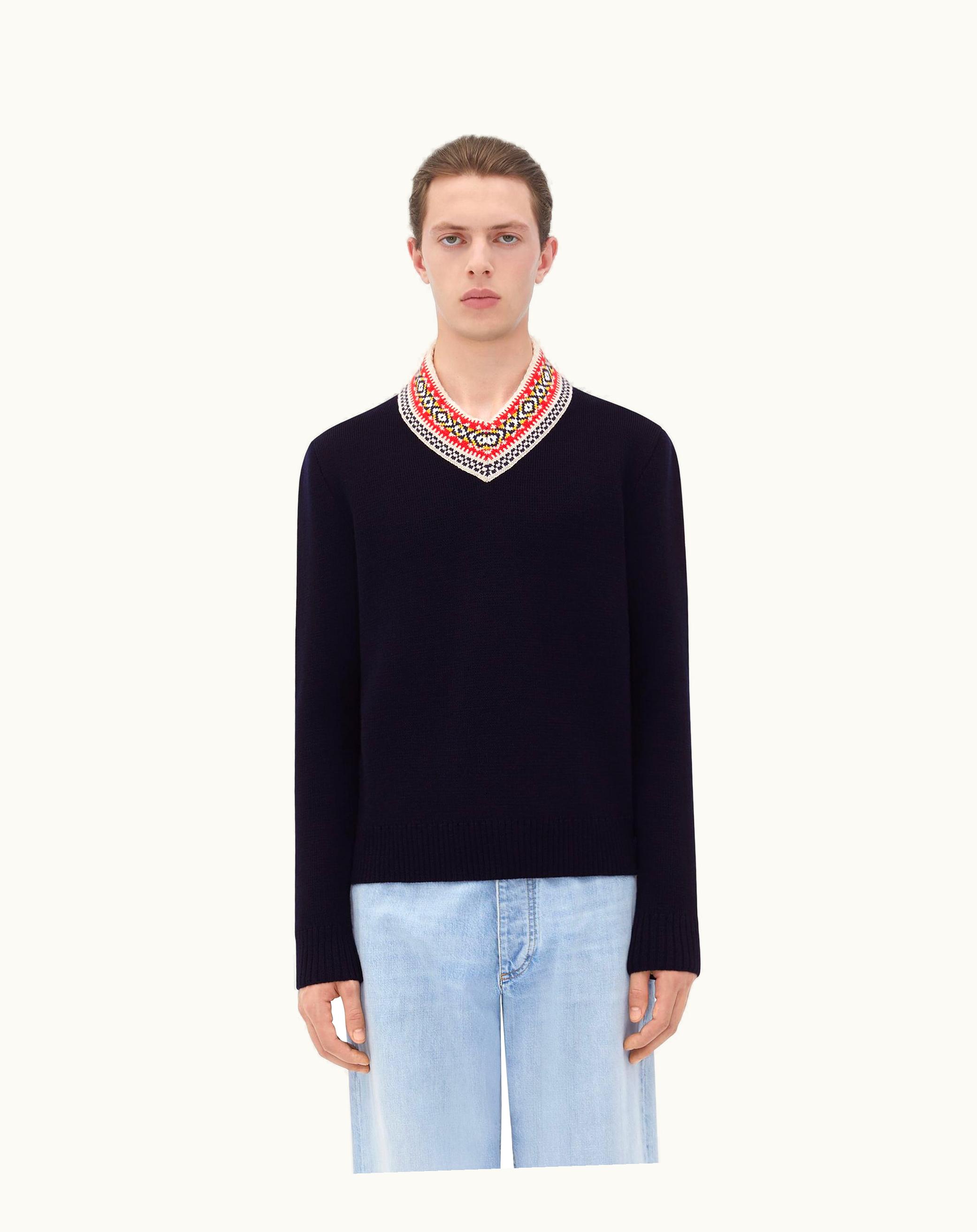 Bottega Veneta Bottega Veneta Men's Wool Sweater With Jacquard Collar In Abyss
