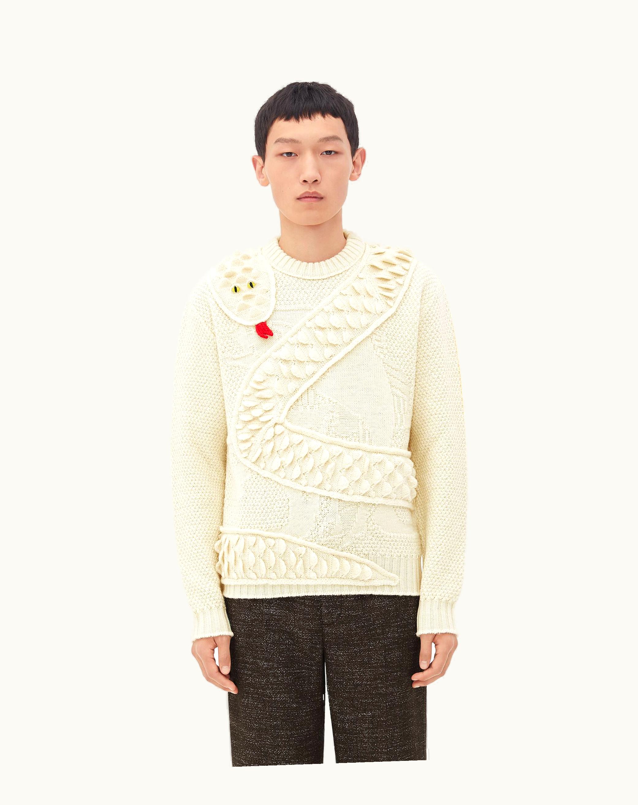 Bottega Veneta Bottega Veneta Men's Snake Scales Wool Knit Jumper In Dove
