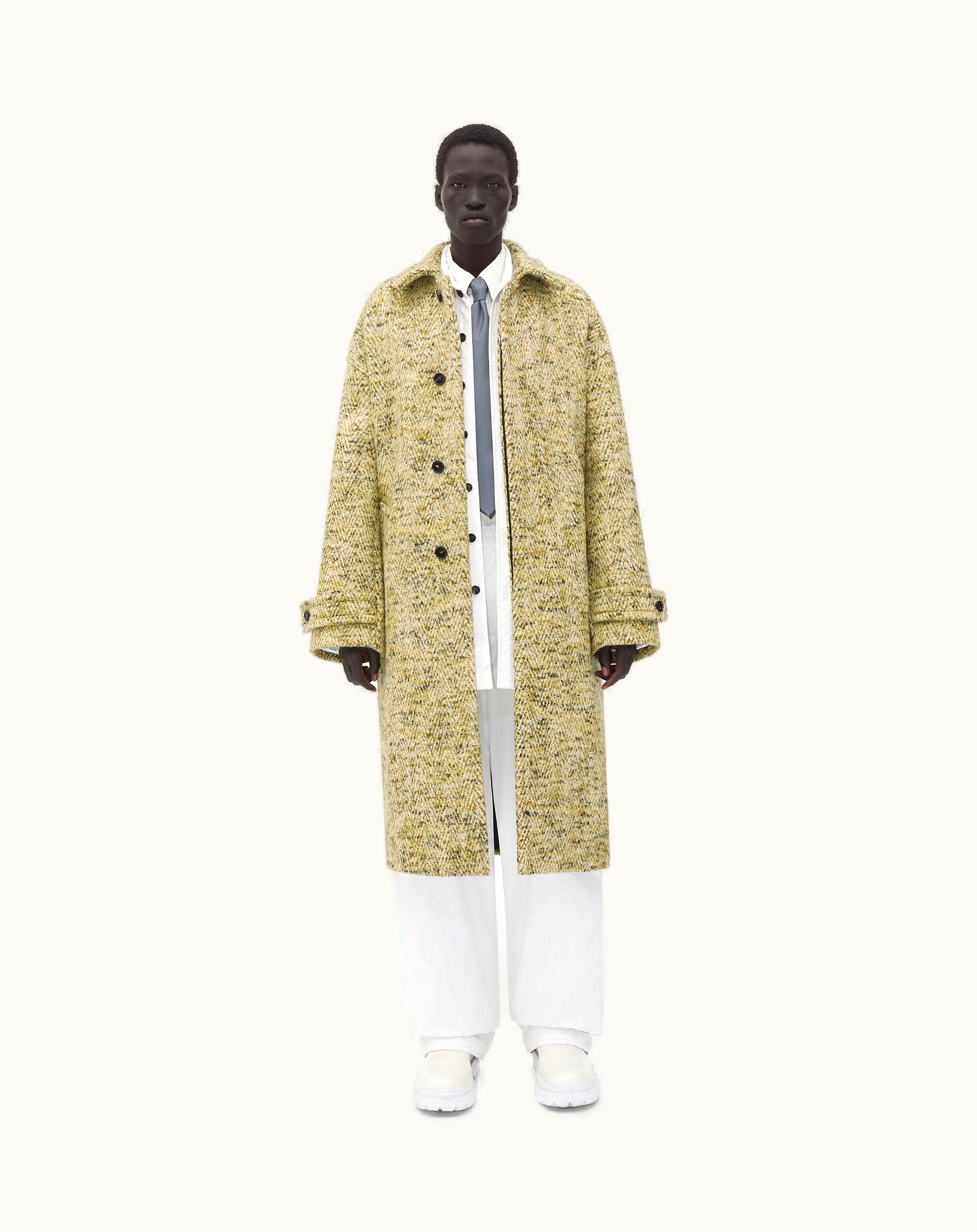Bottega Veneta Bottega Veneta Men's Chevron Mouline Wool Kimono Coat In Yellow / White / Black