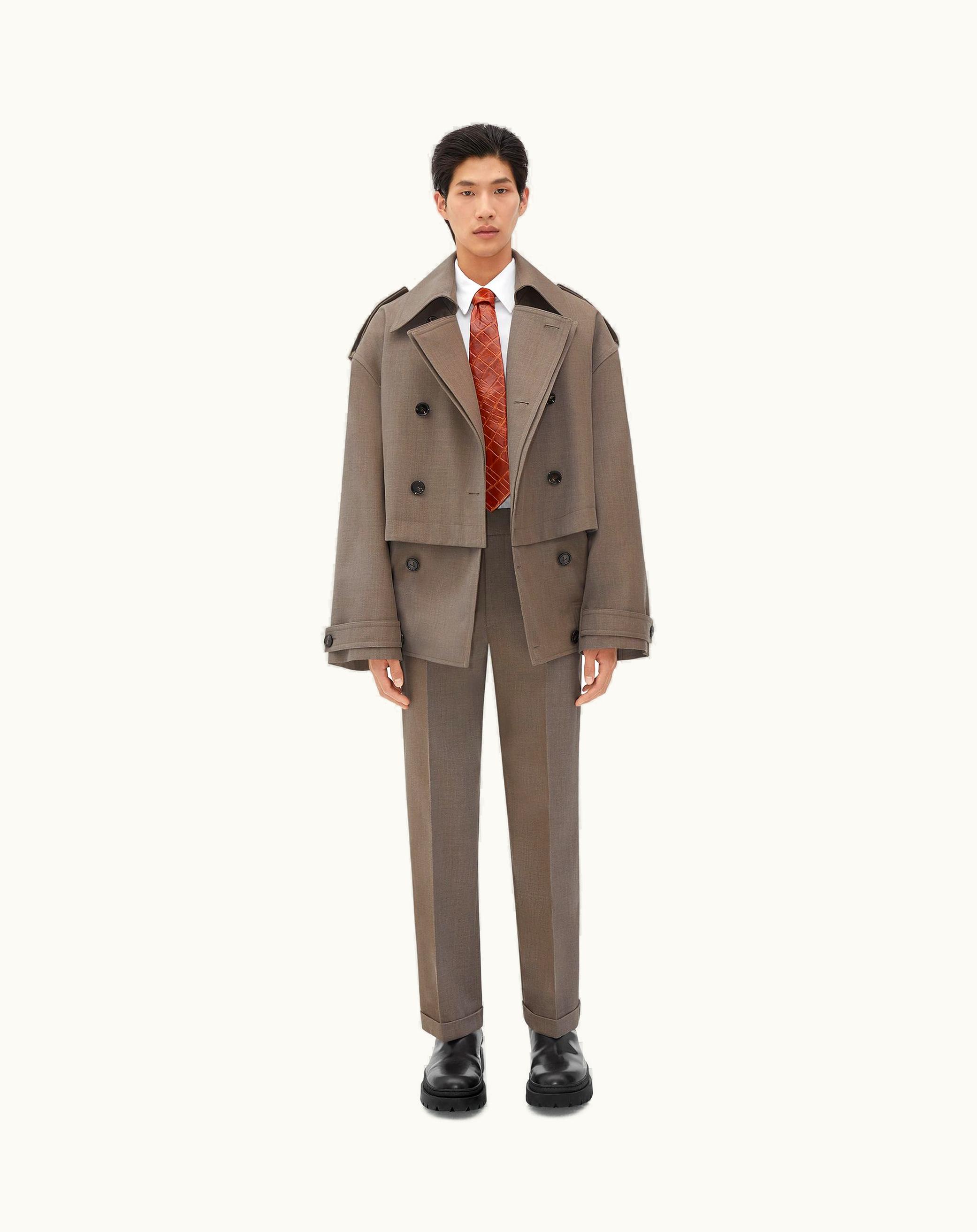 Bottega Veneta Bottega Veneta Men's Wool Twill Trench In Grey / Ochre Melange