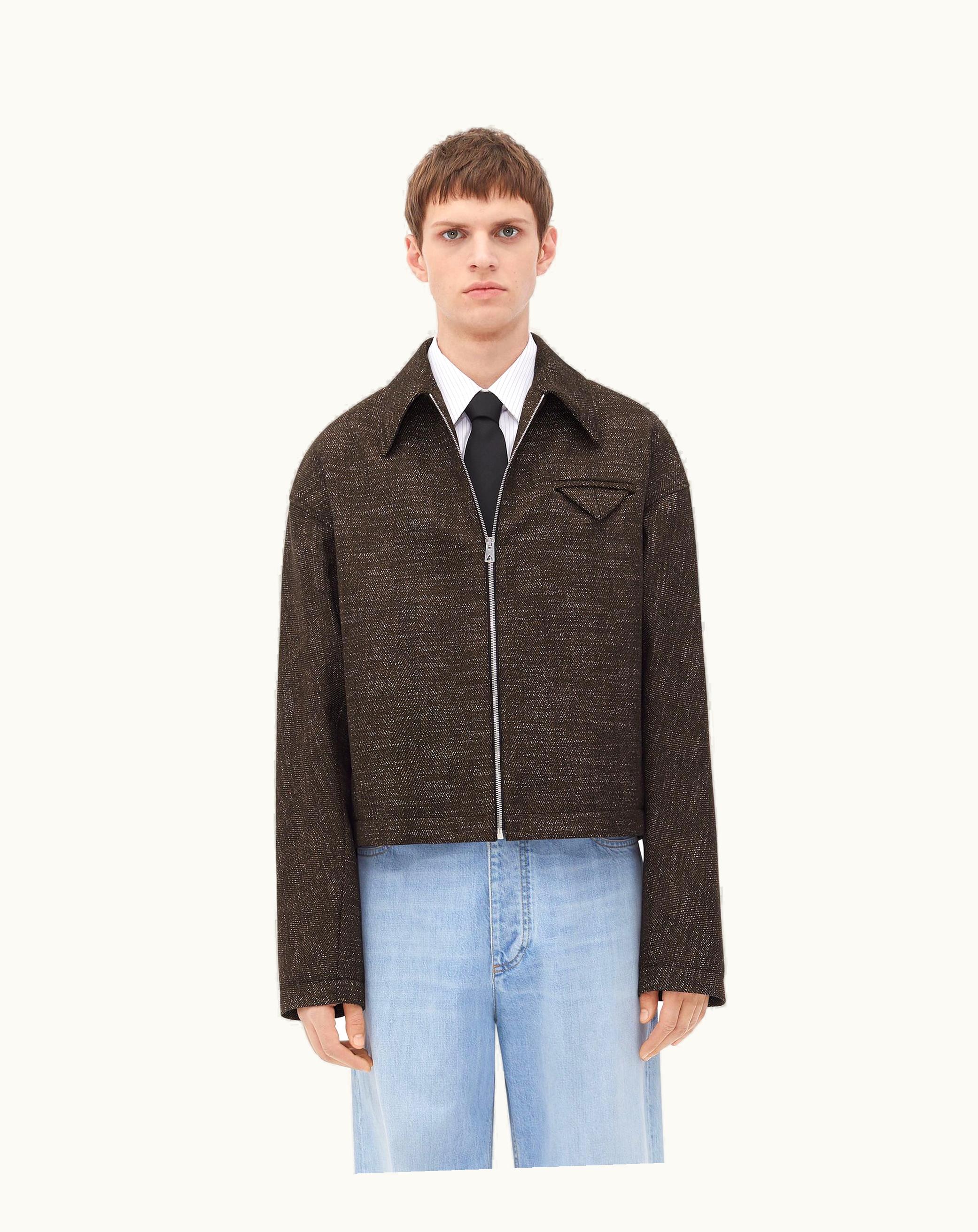 Bottega Veneta Bottega Veneta Men's Textured Wool Speckled Kimono Jacket In Brown / Khaki / White