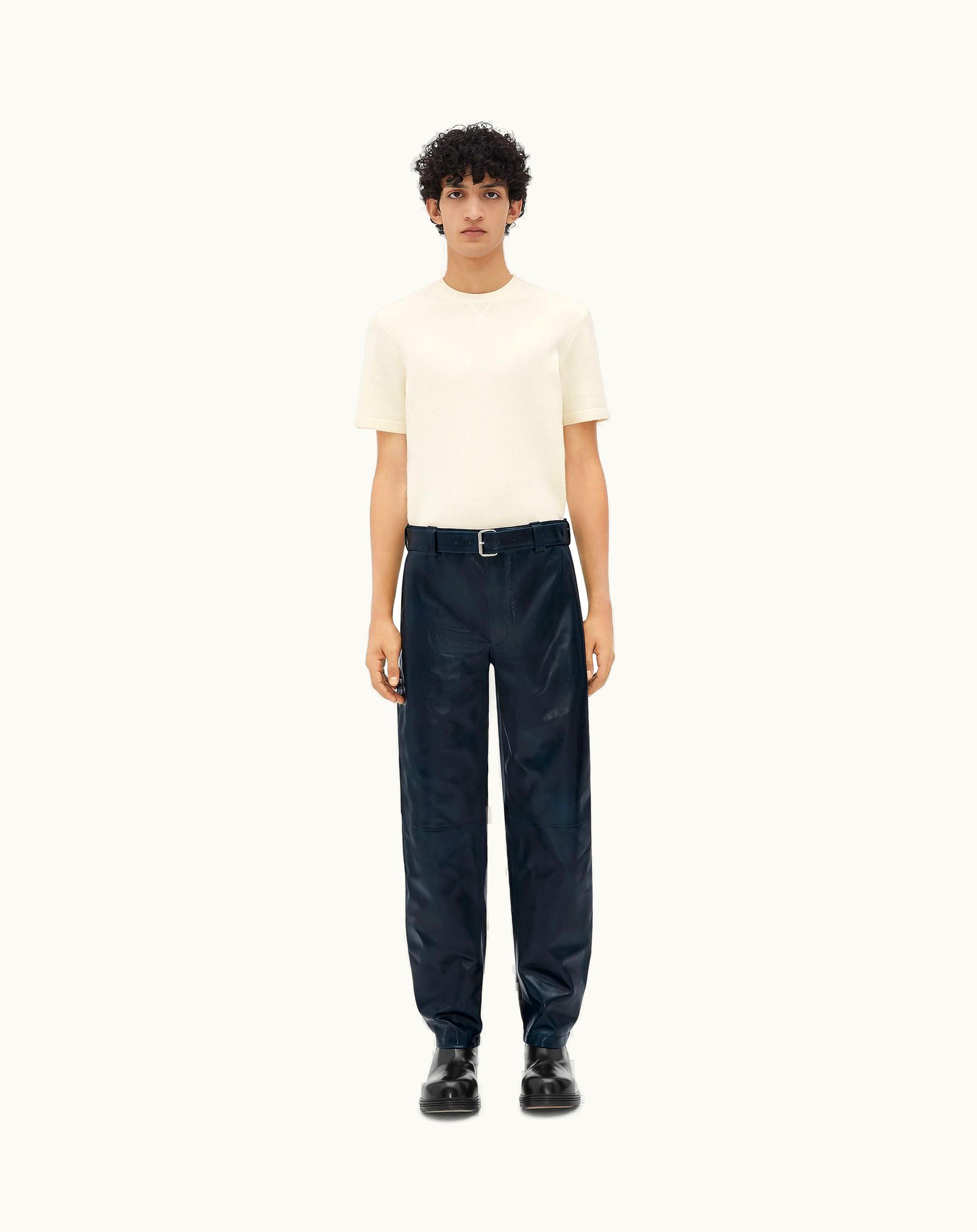 Bottega Veneta Bottega Veneta Men's Leather Belted Trousers In Deep Ocean