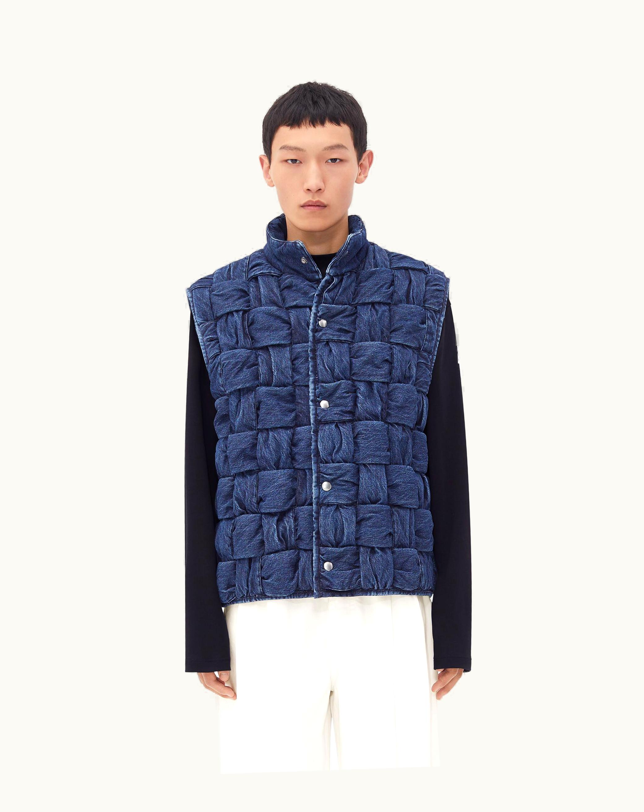 Bottega Veneta Bottega Veneta Men's Intrecciato Denim Gilet In Indigo
