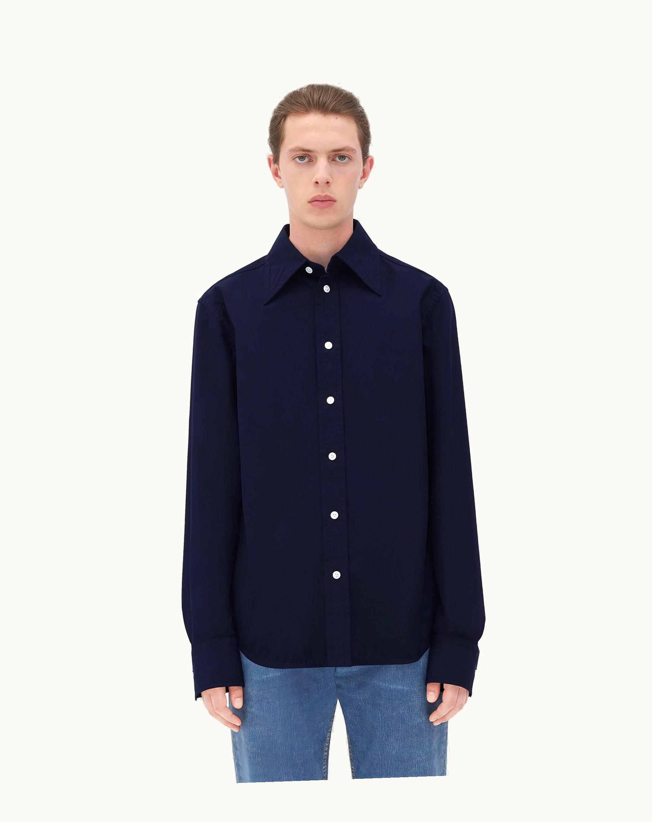 Bottega Veneta Bottega Veneta Men's Cotton Shirt With Top Stitching In Abyss