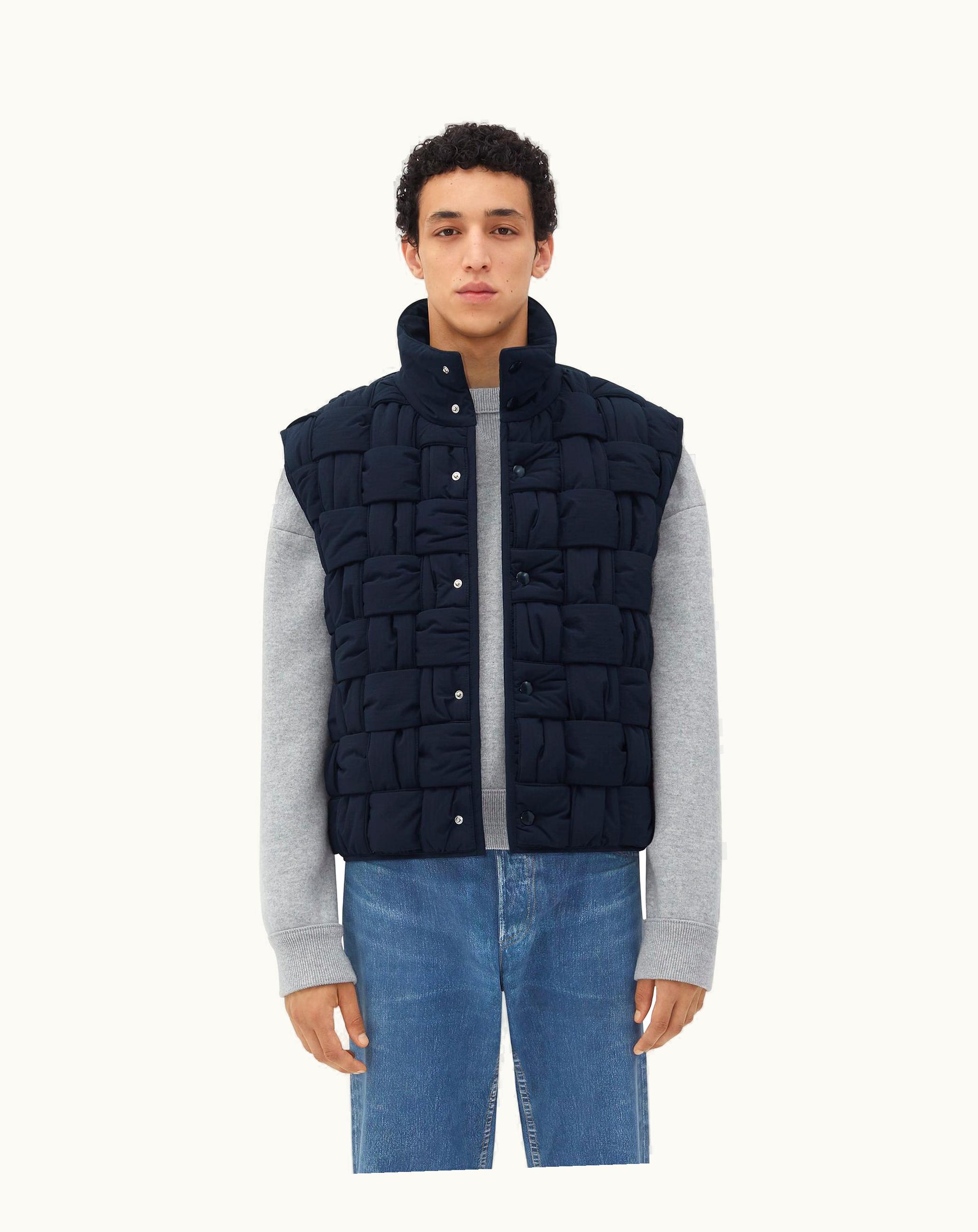 Bottega Veneta Bottega Veneta Men's Tech Nylon Intrecciato Gilet In Navy
