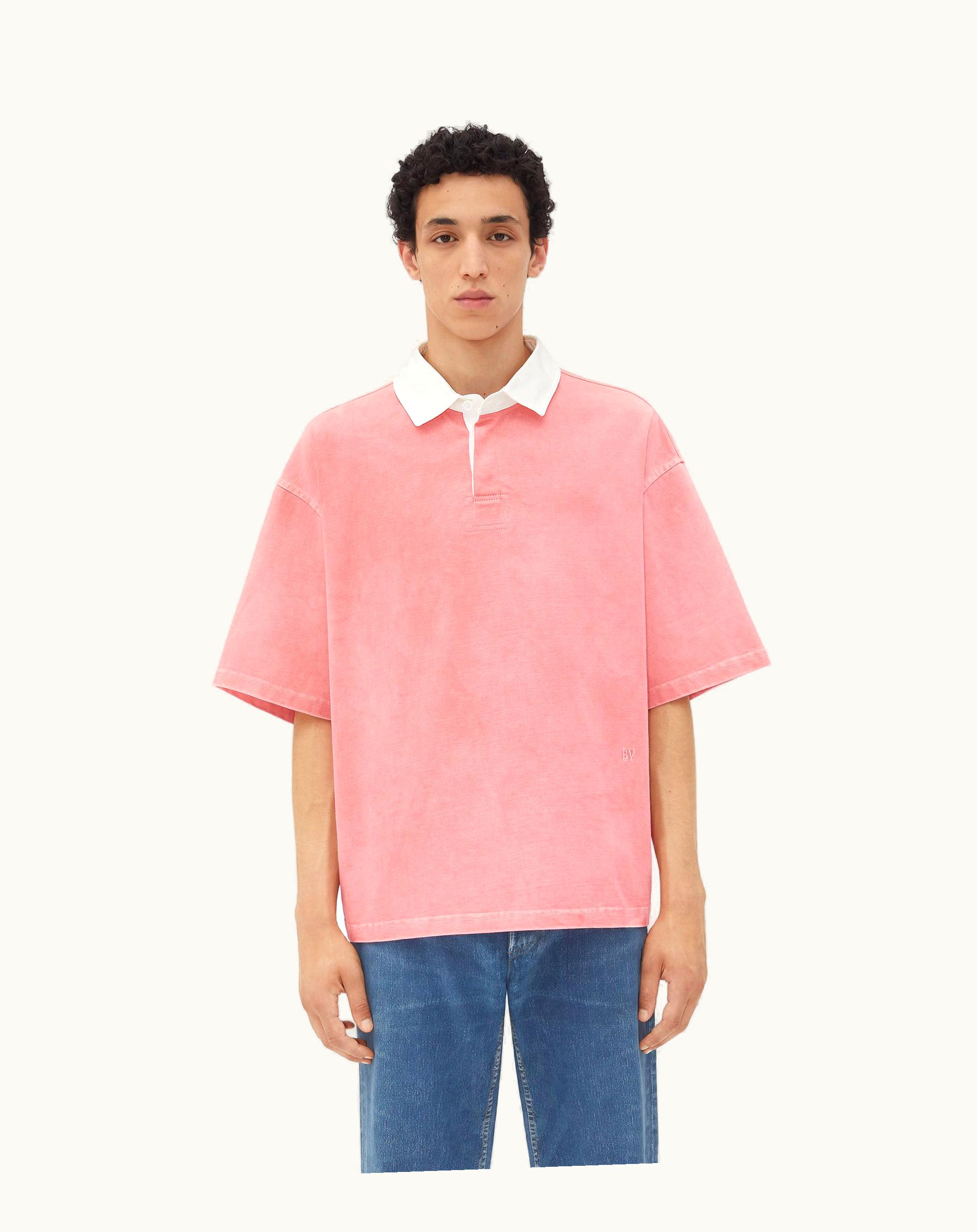 Bottega Veneta Bottega Veneta Men's Washed Out Jersey Polo In Pink Lemonade