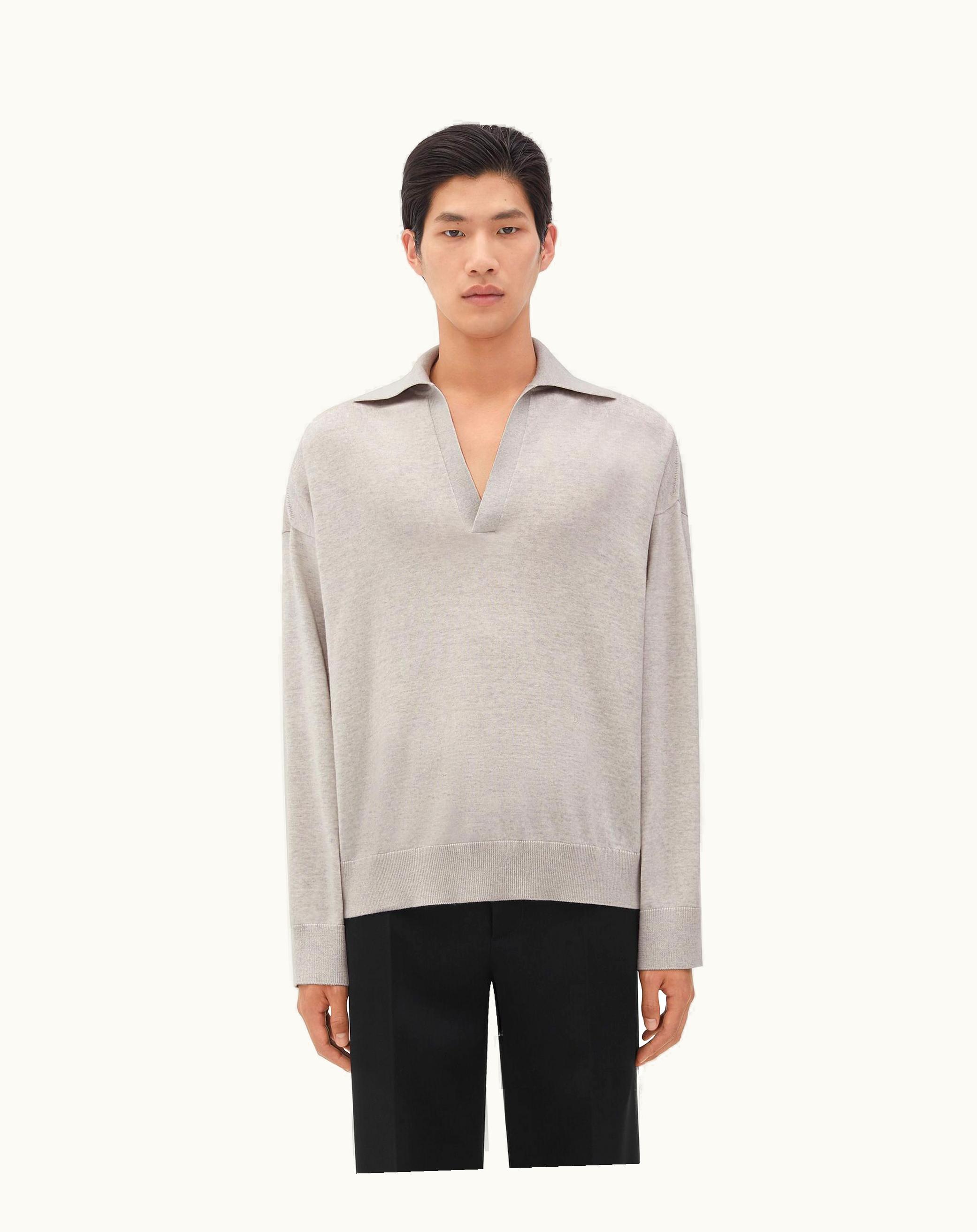 Bottega Veneta Bottega Veneta Men's Light Wool Polo In Light Grey Melange