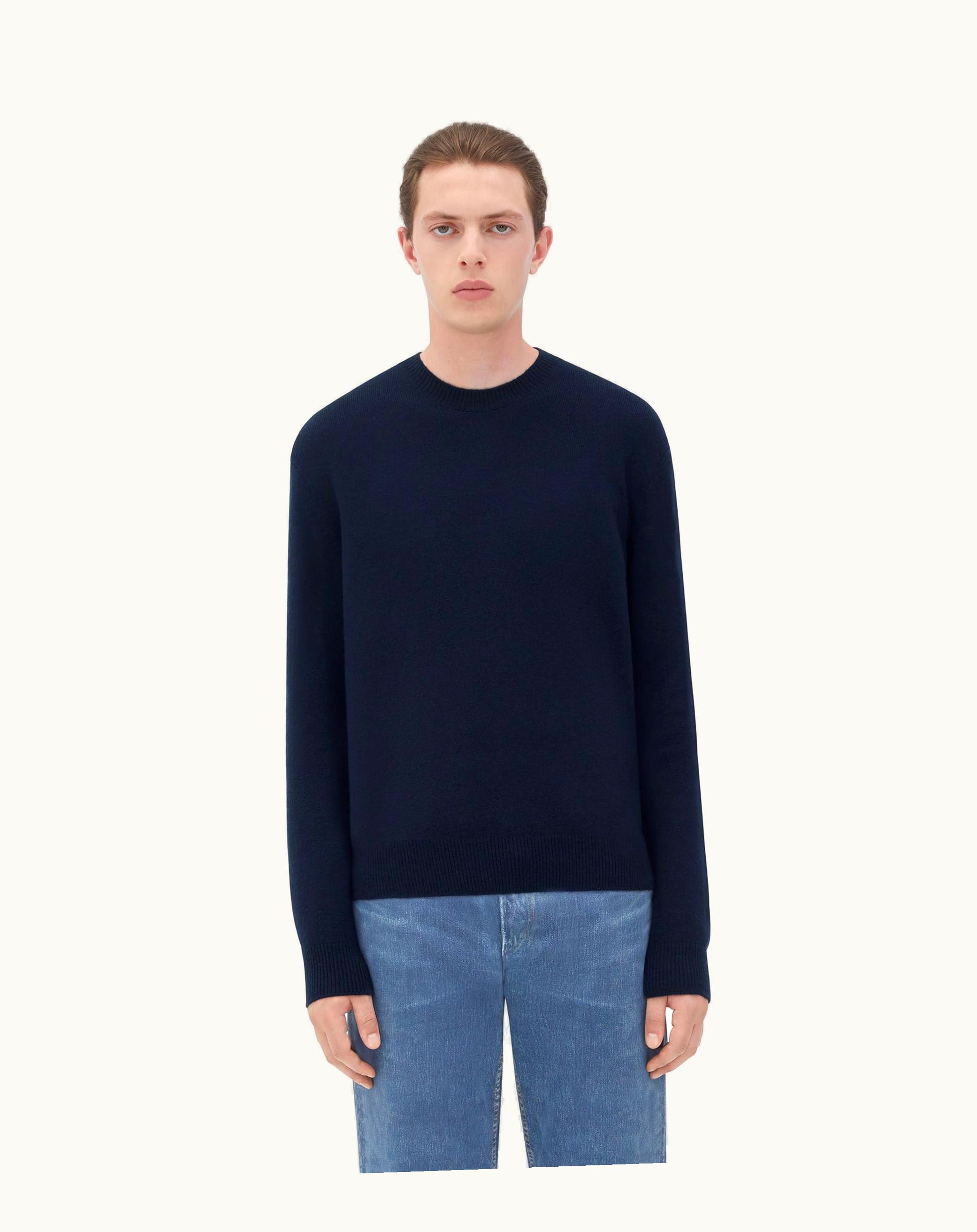 Bottega Veneta Bottega Veneta Men's Cashmere Jumper With Intrecciato Leather Patches In Navy
