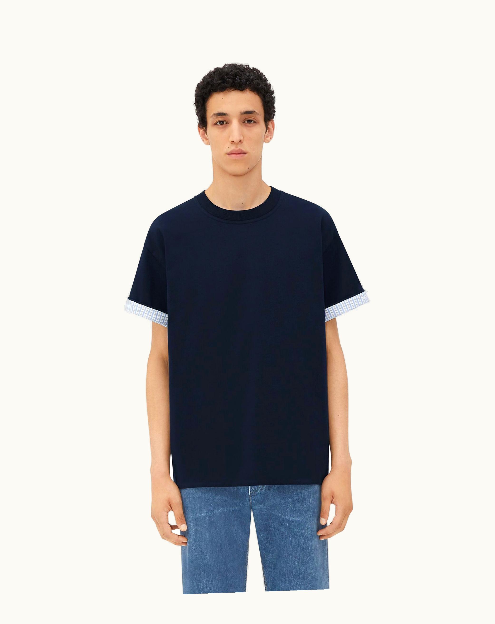Bottega Veneta Bottega Veneta Men's Double Layer Striped Cotton T-Shirt In Navy