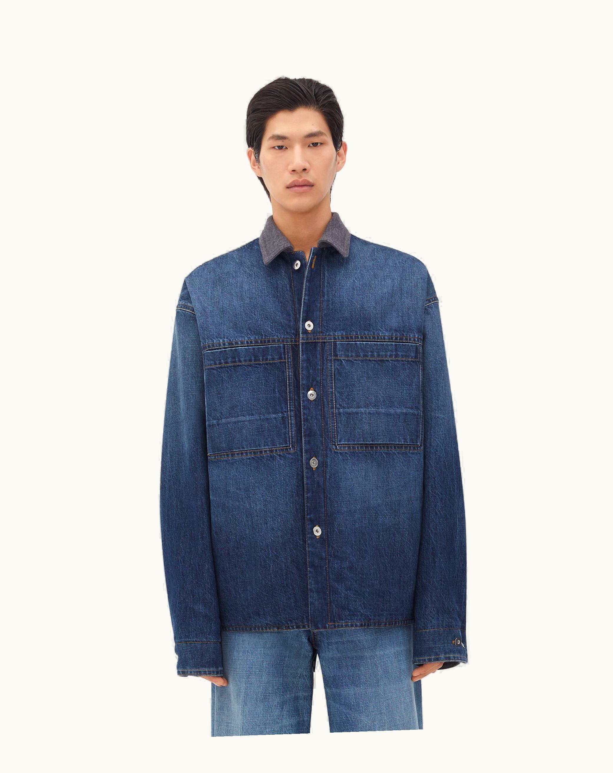 Bottega Veneta Bottega Veneta Men's Reversible Wool Denim Jacket In Mid Blue / Grey Melange