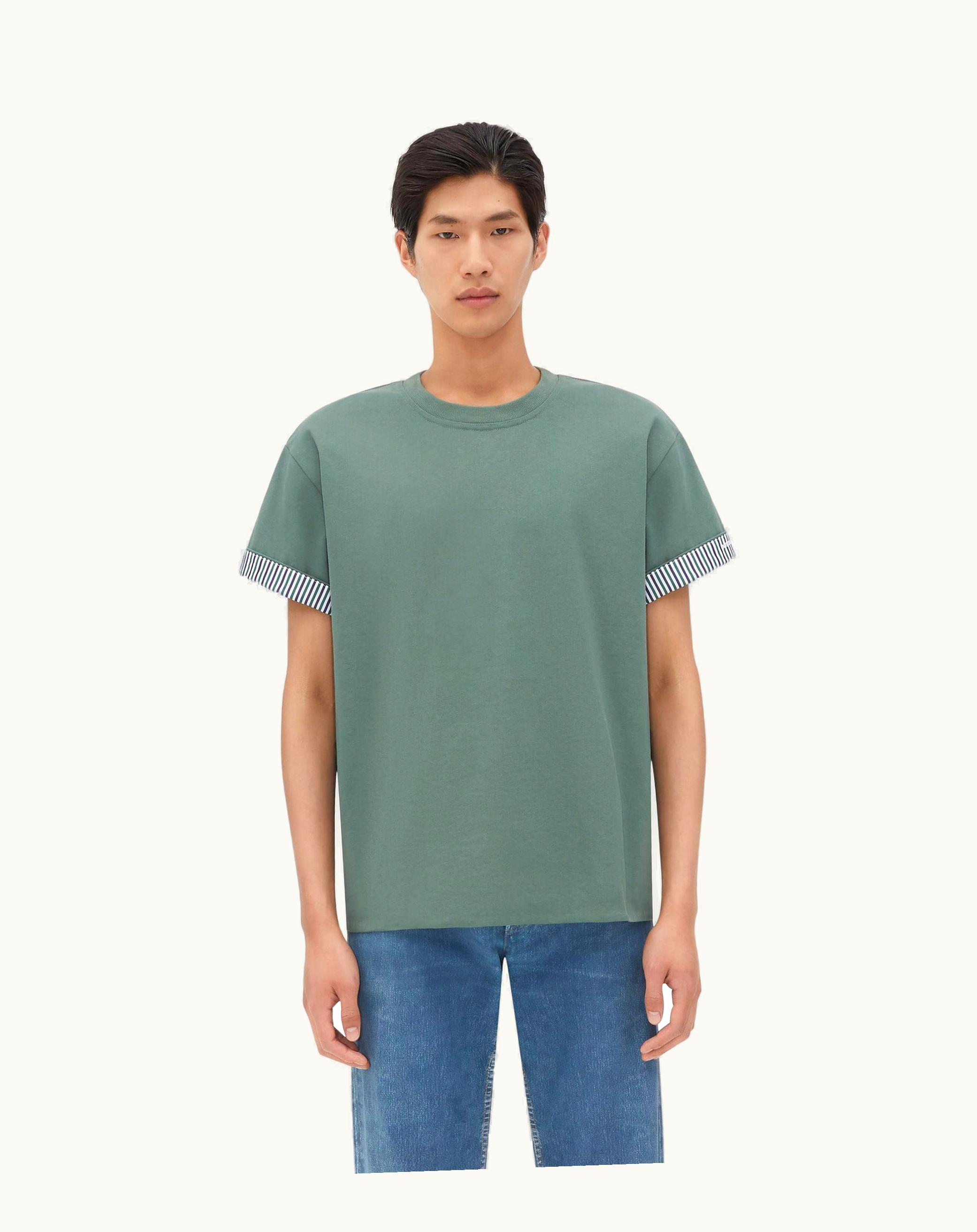 Bottega Veneta Bottega Veneta Men's Double Layer Striped Cotton T-Shirt In Swamp