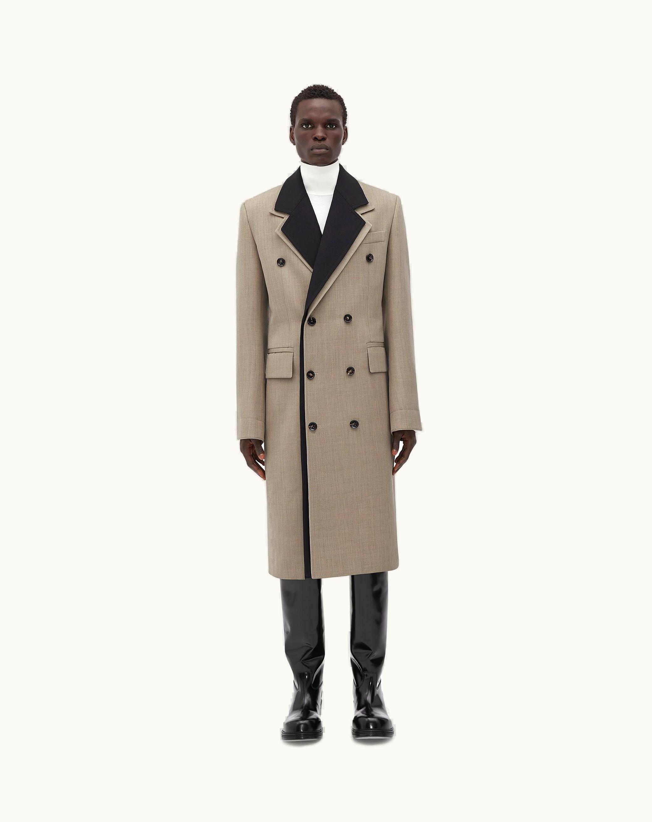Bottega Veneta Bottega Veneta Men's Wool Coat With Contrasting Collar In Beige Melange