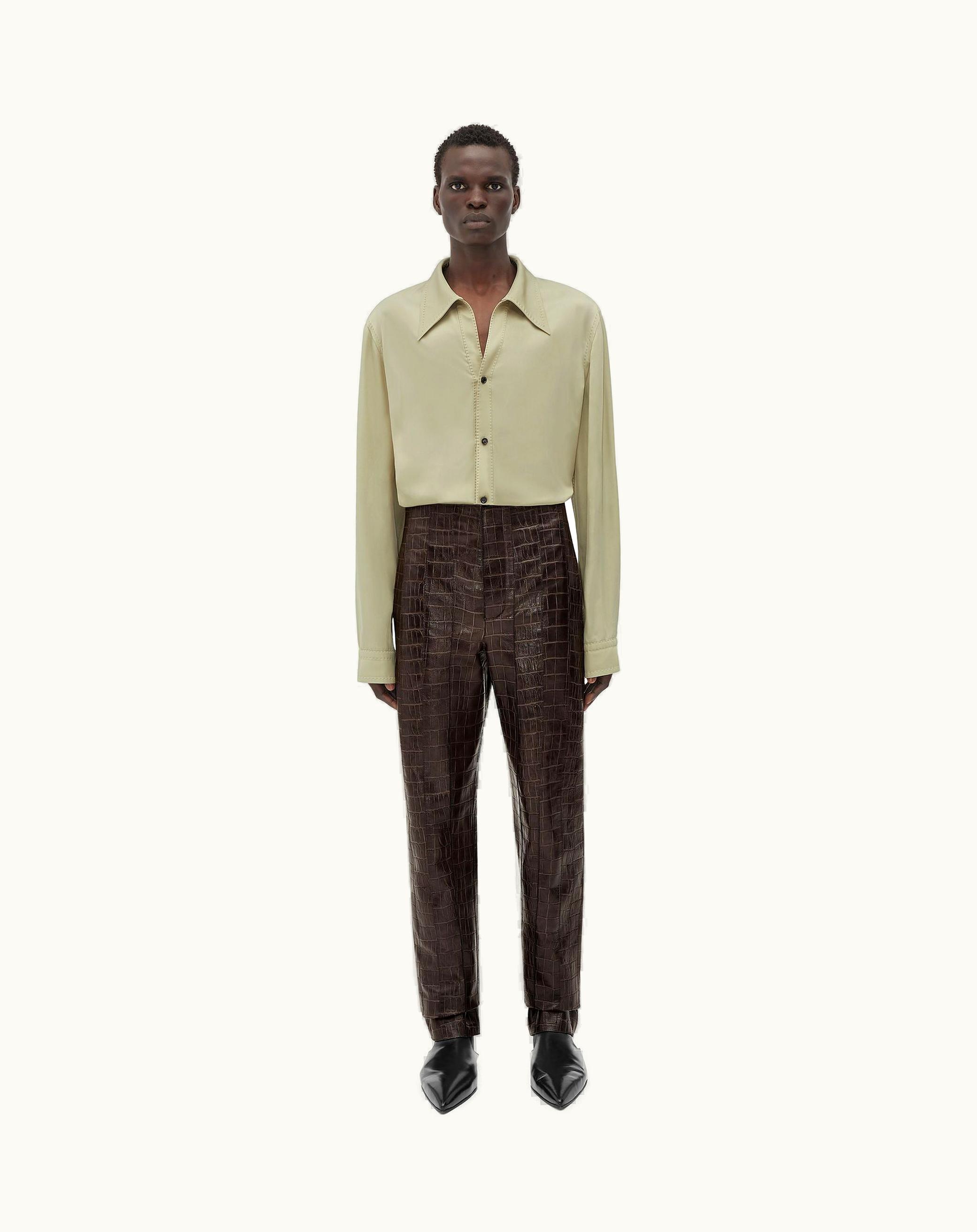 Bottega Veneta Bottega Veneta Men's Crocodile-Effect Leather Pants In Cobblestone