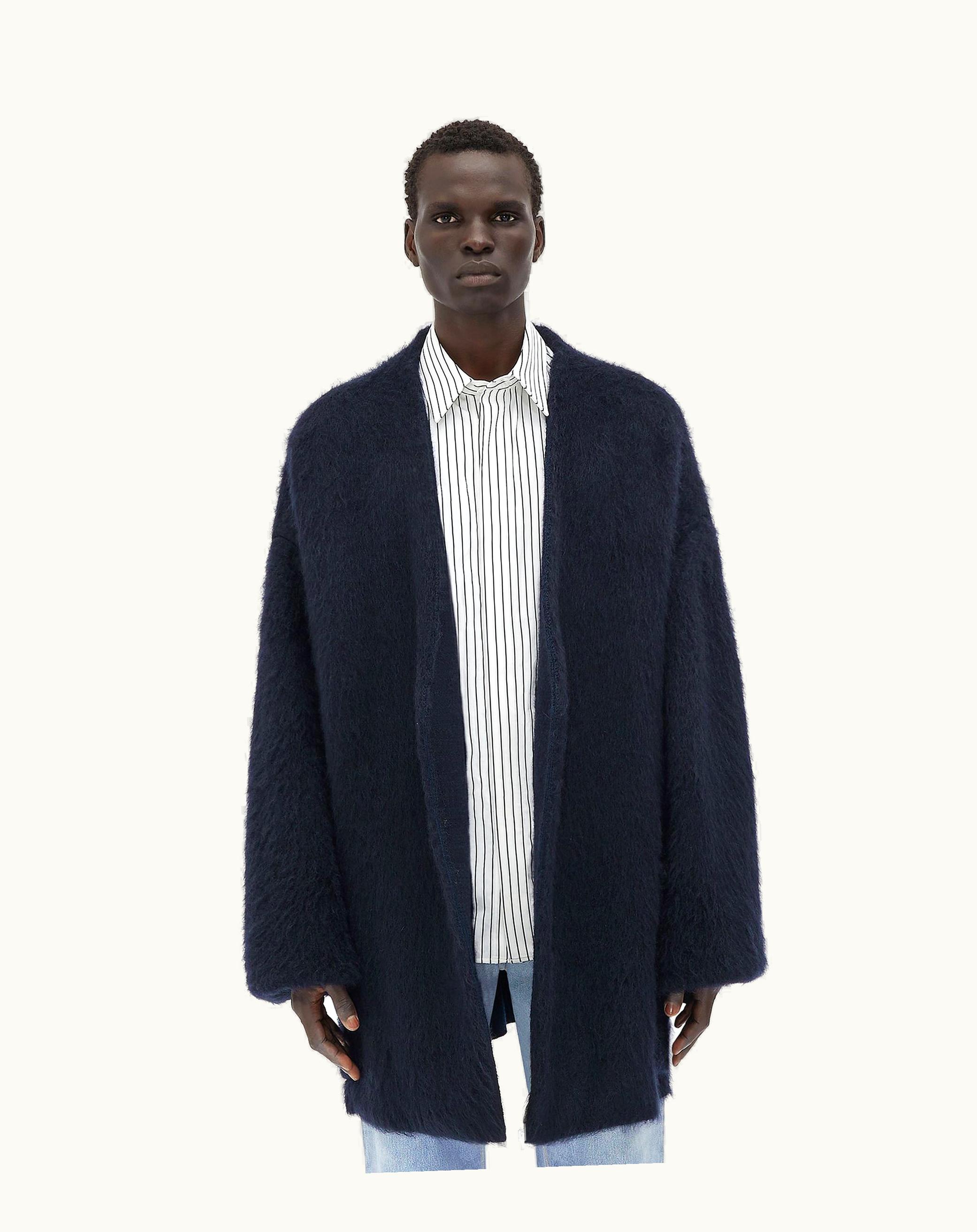 Bottega Veneta Bottega Veneta Men's Collarless Brushed Mohair Jacket In Abyss