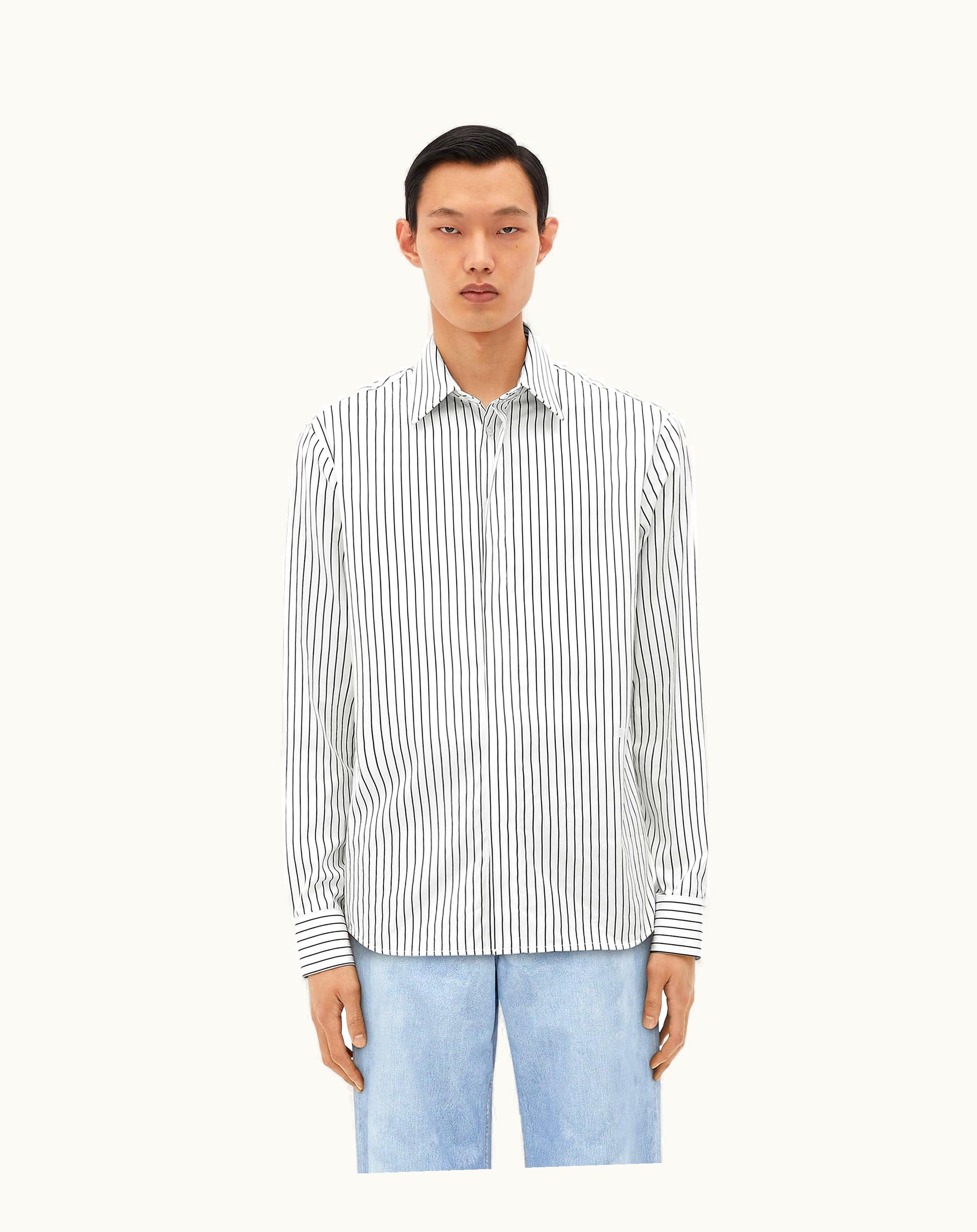 Bottega Veneta Bottega Veneta Men's Pinstripe Poplin Shirt In White / Black