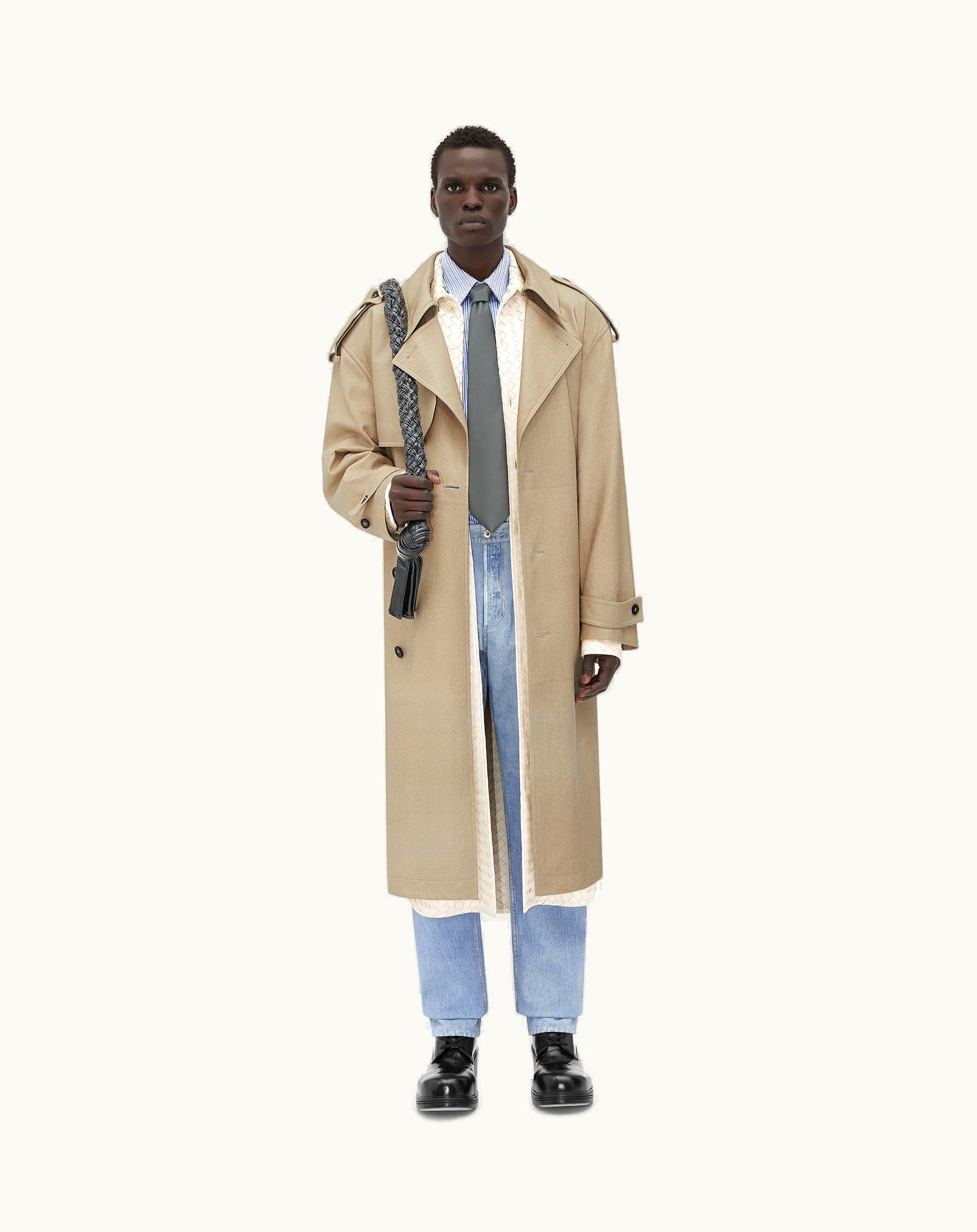 Bottega Veneta Bottega Veneta Men's Printed Leather Mouline Twill Trench In Beige / White