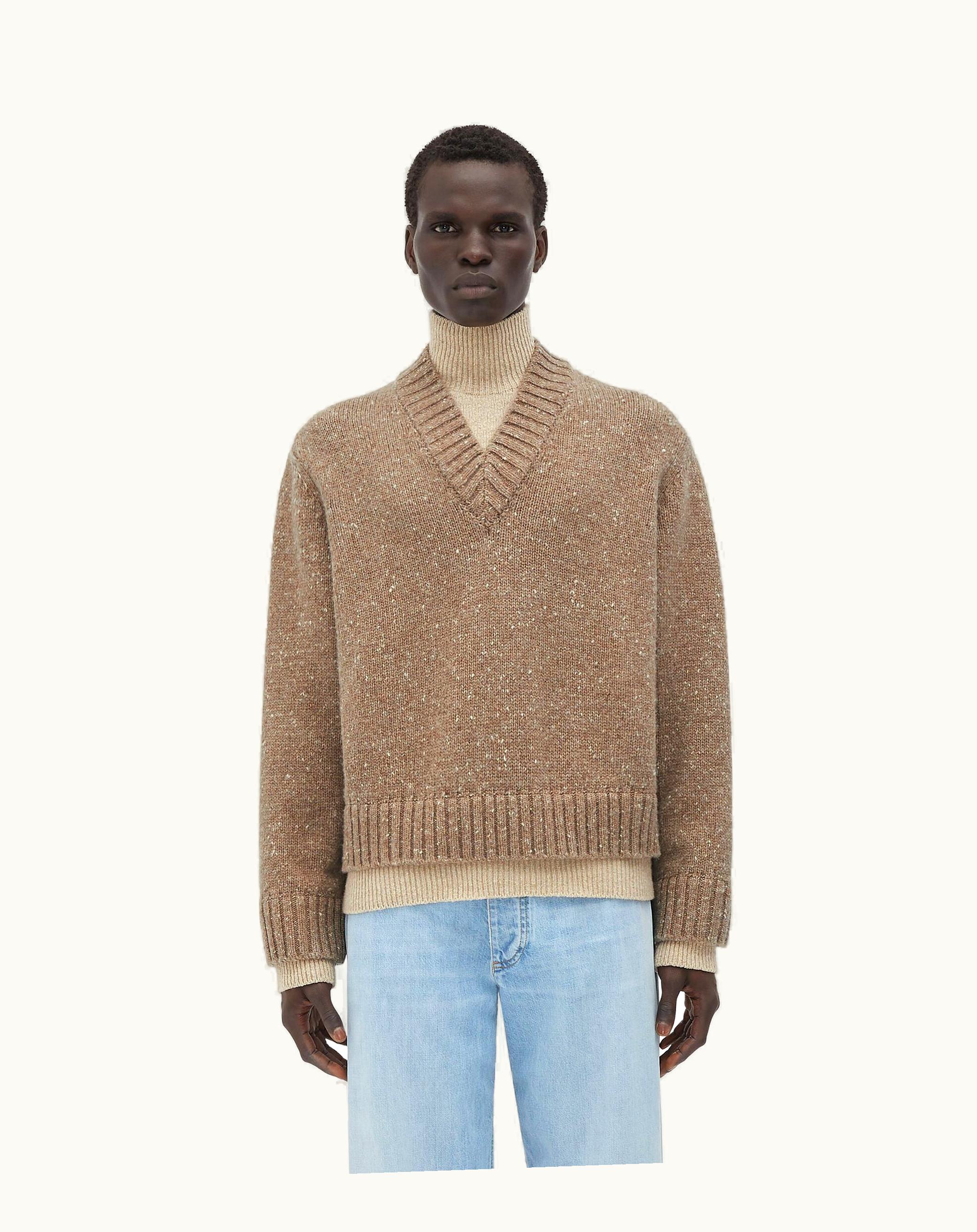 Bottega Veneta Bottega Veneta Men's Double Layer Effect Wool Sweater In Light Biscuit / Putty