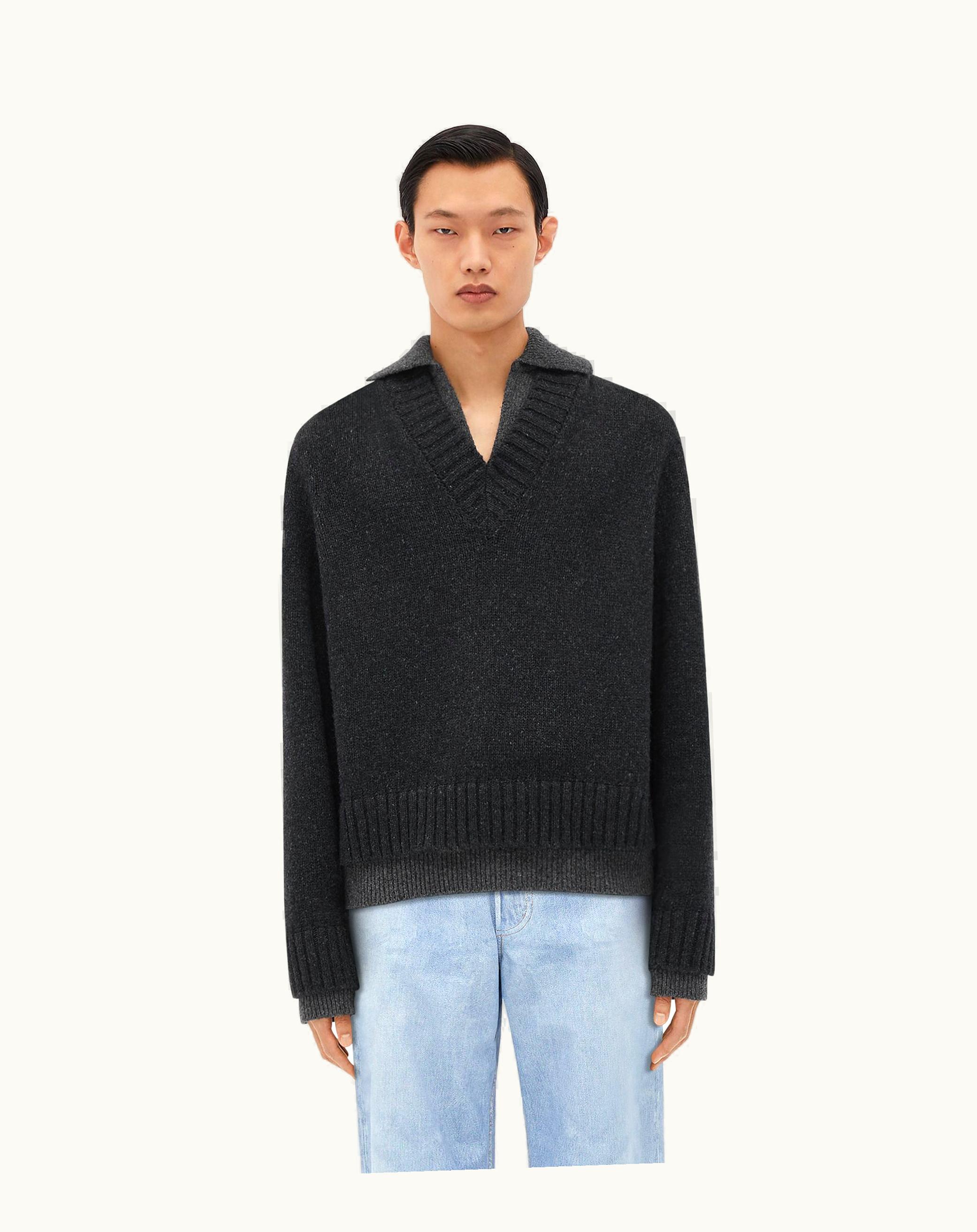 Bottega Veneta Bottega Veneta Men's Double Layer Effect Wool Sweater In Mid Grey / Anthracite
