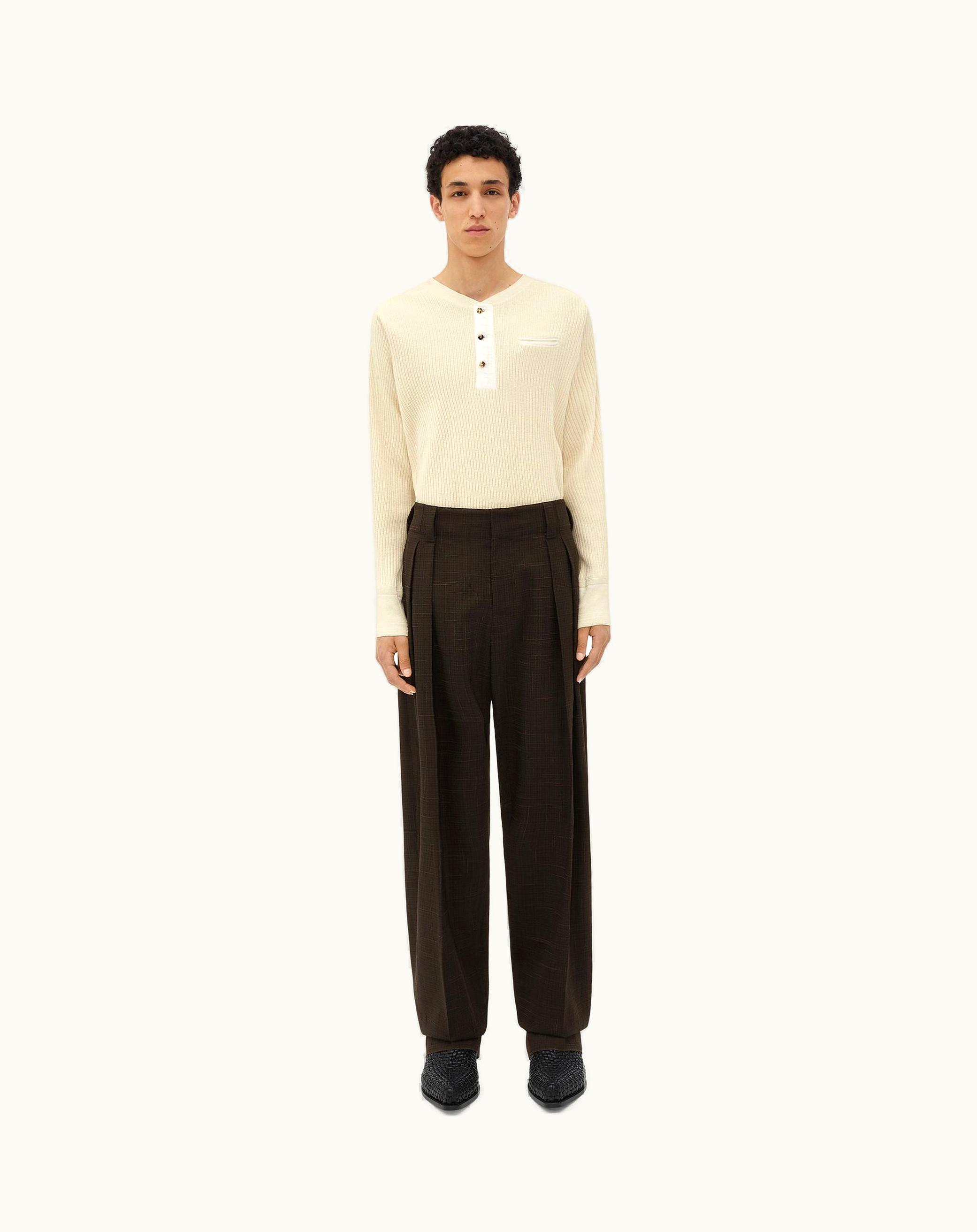 Bottega Veneta Bottega Veneta Men's Viscose And Silk Criss-Cross Pleated Pants In Fondant / Black Melange